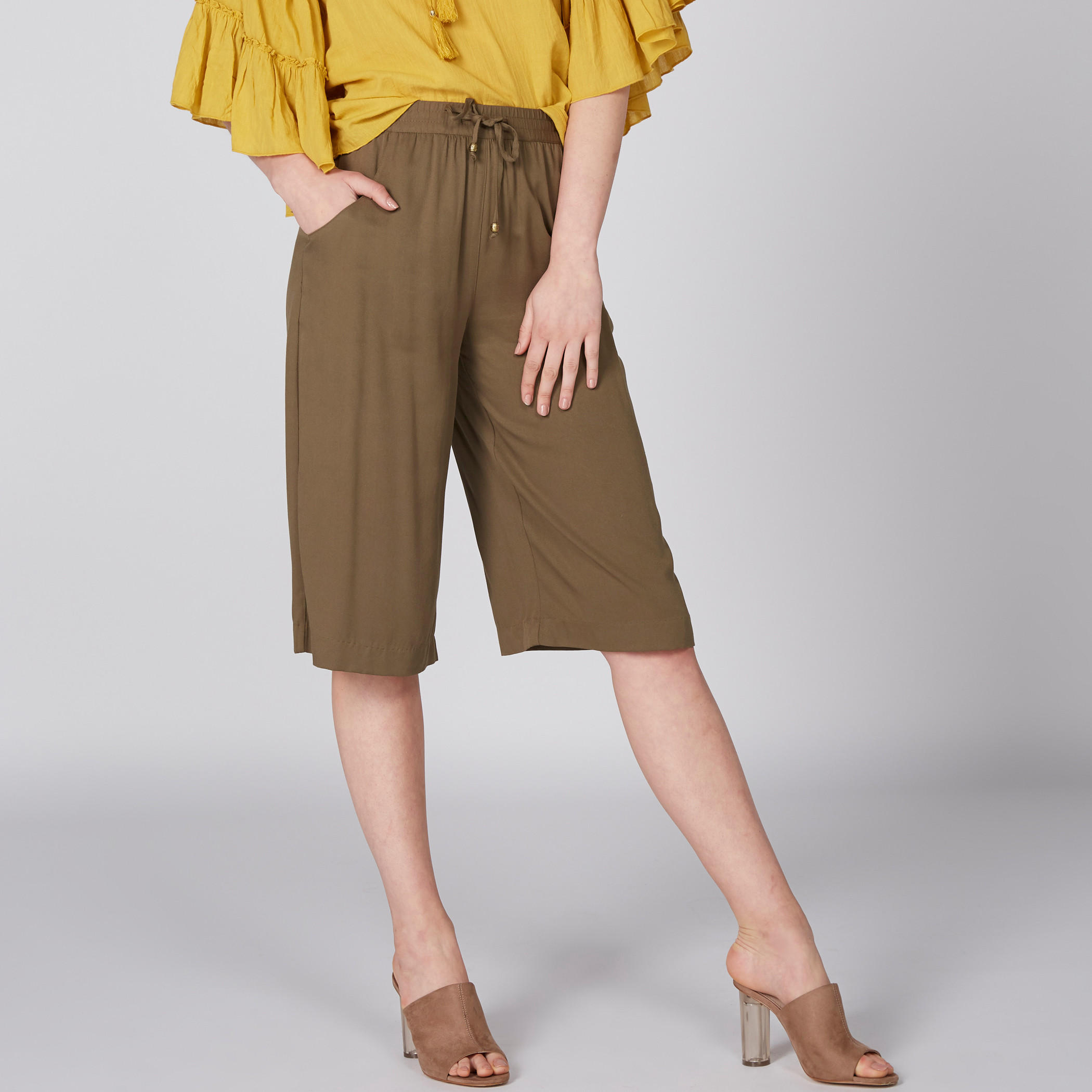 Pocket Detail Culottes with Elasticised Waistband and Drawstring-women-clothing-bottoms-trousers-image-1