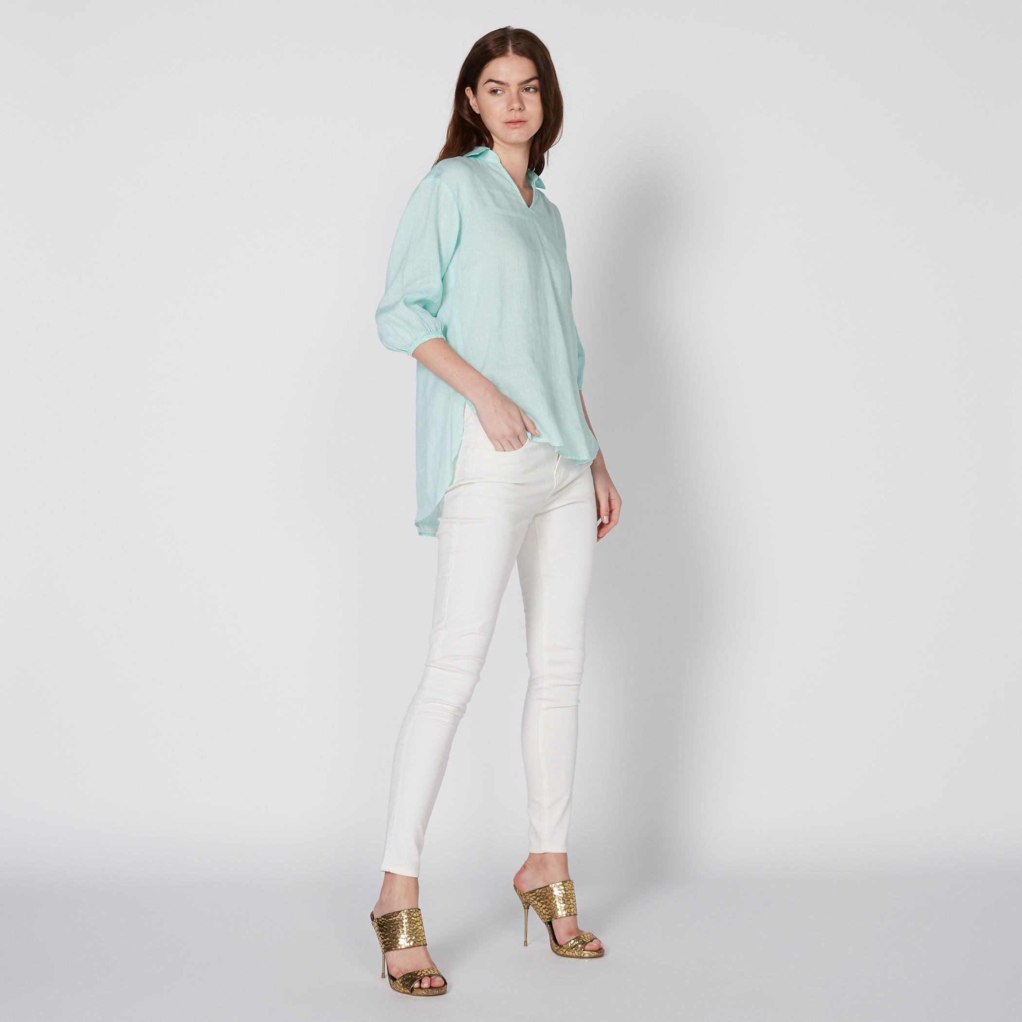 بلوزة بأكمام 3/4 وحوّاف غير مستوية-women-clothing-shirtsandblouses-blouses-image-1