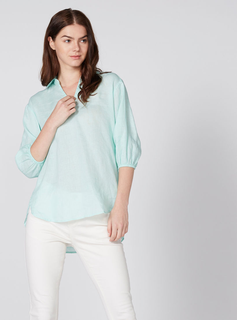 بلوزة بأكمام 3/4 وحوّاف غير مستوية-women-clothing-shirtsandblouses-blouses-image-3
