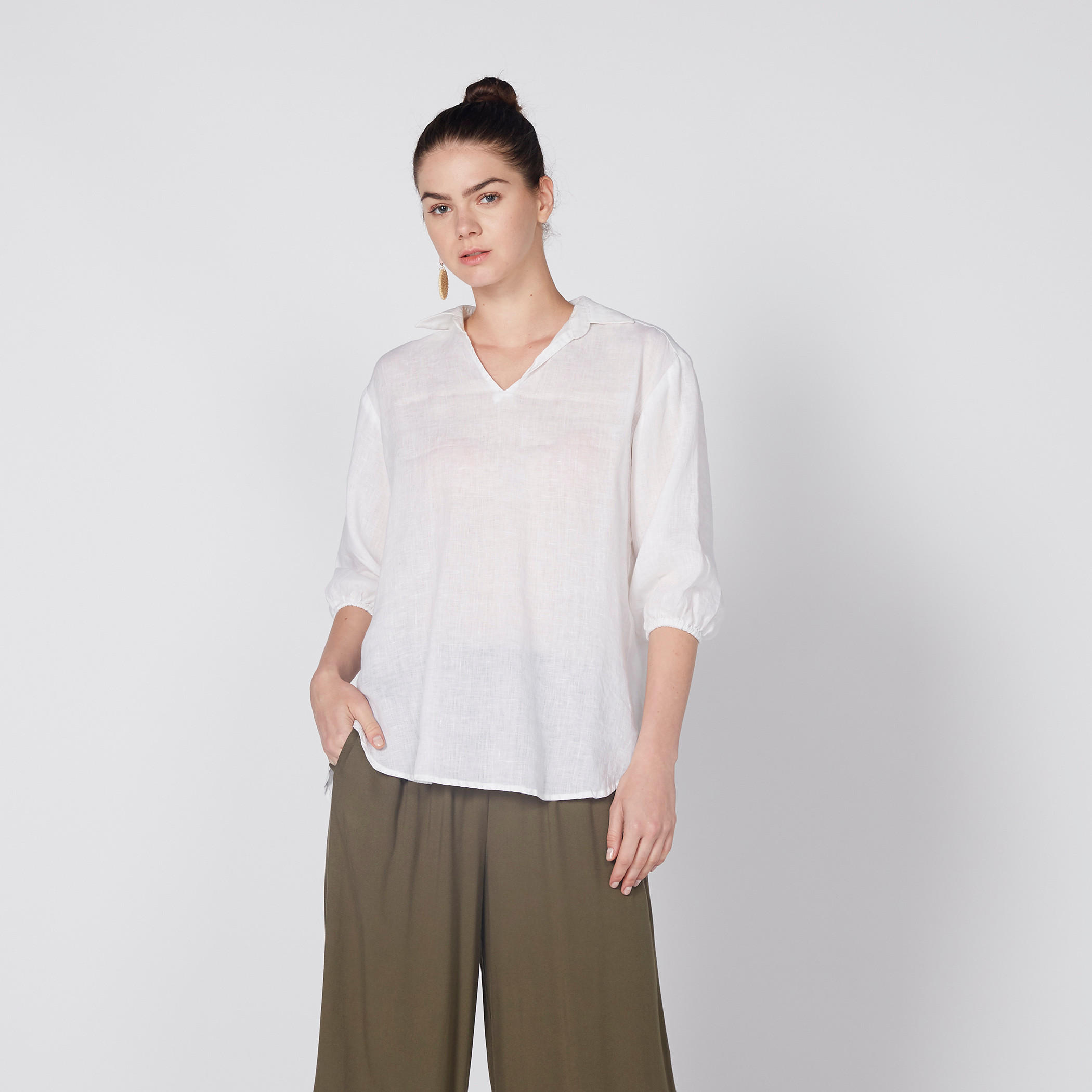 بلوزة بياقة عادية وأكمام 3/4-women-clothing-shirtsandblouses-blouses-image-1