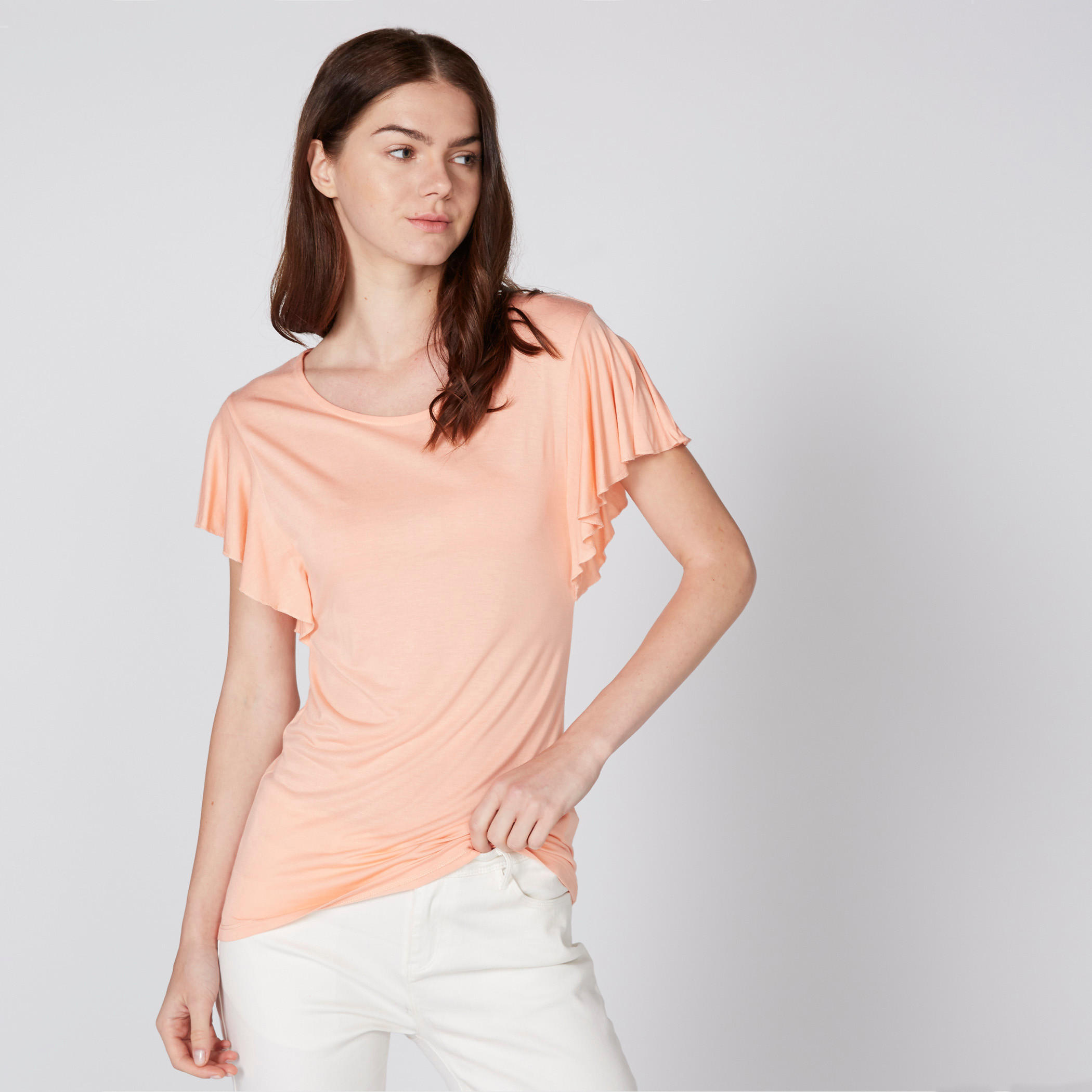 بلوزة بياقة مستديرة وأكمام كشكش-women-clothing-shirtsandblouses-blouses-image-1