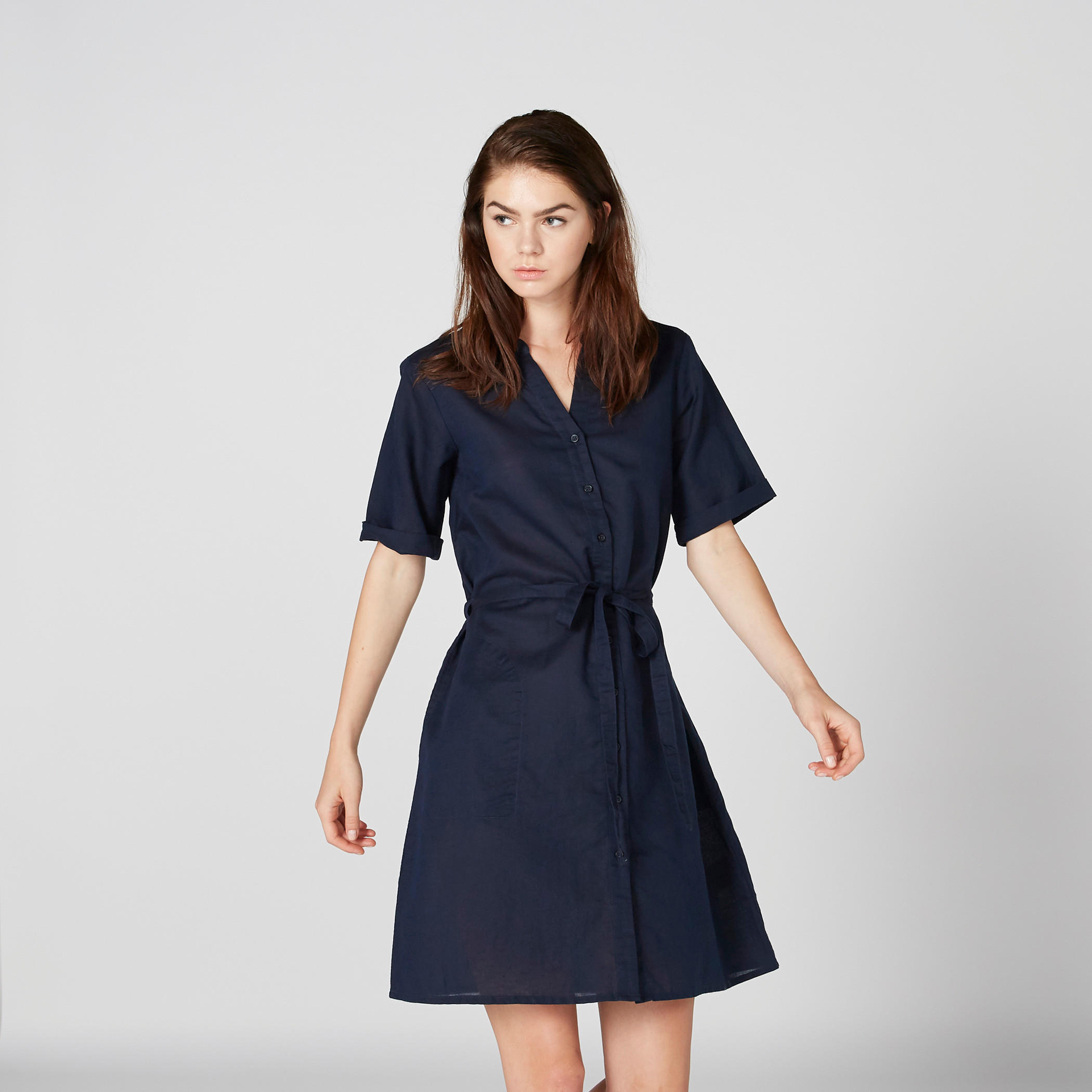 فستان متوسط الطول بأزرار ورباط-women-clothing-dresses-image-3