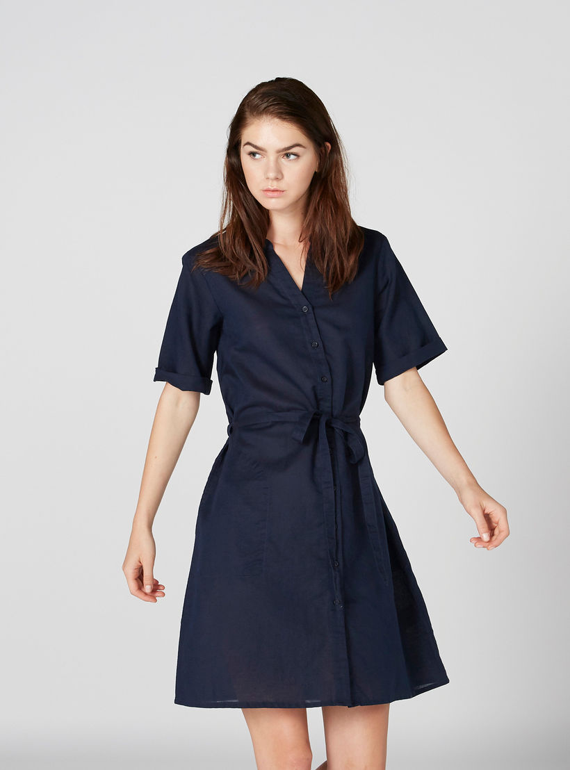 فستان متوسط الطول بأزرار ورباط-women-clothing-dresses-image-3