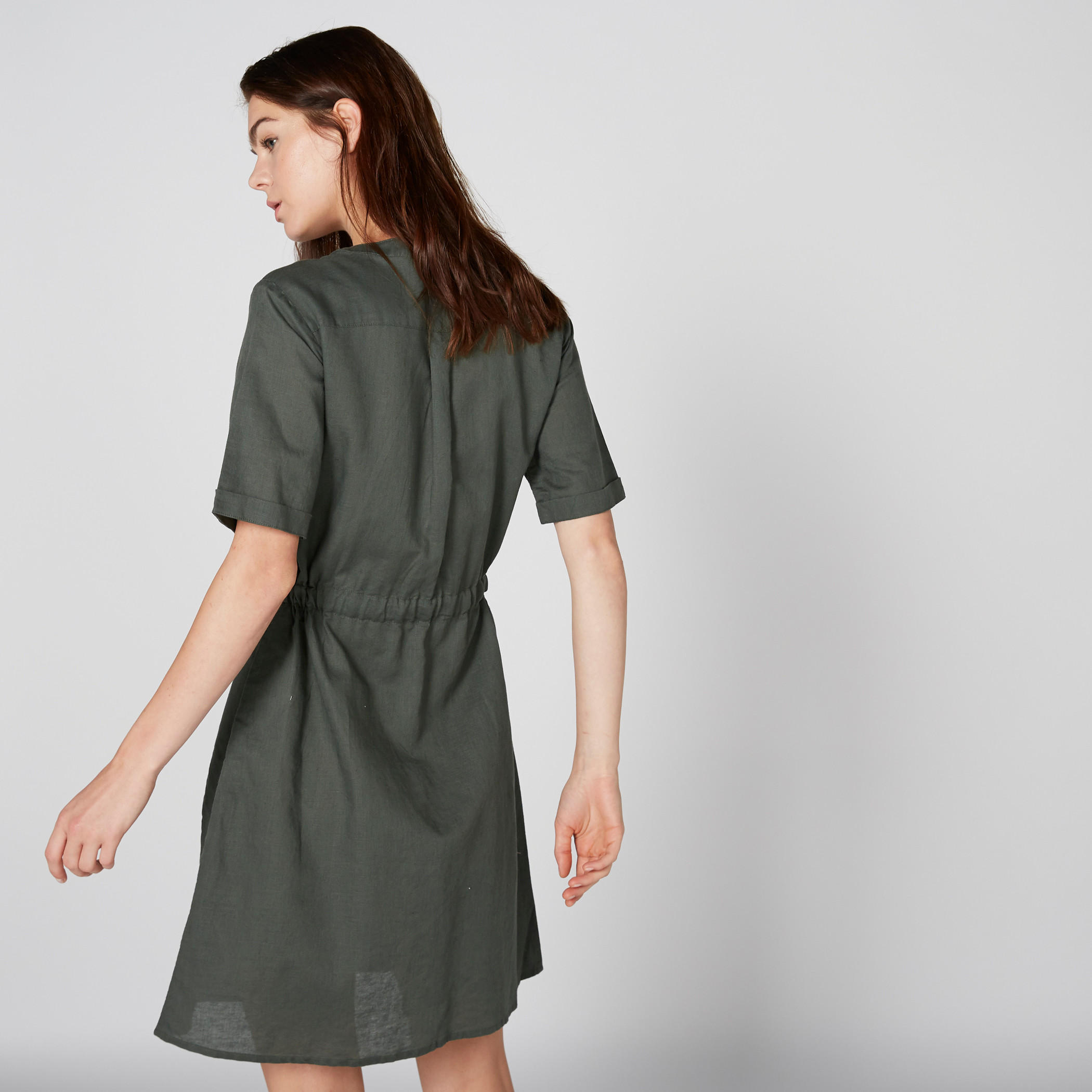 فستان قميص متوسط الطول بأزرار ورباط-women-clothing-dresses-image-2