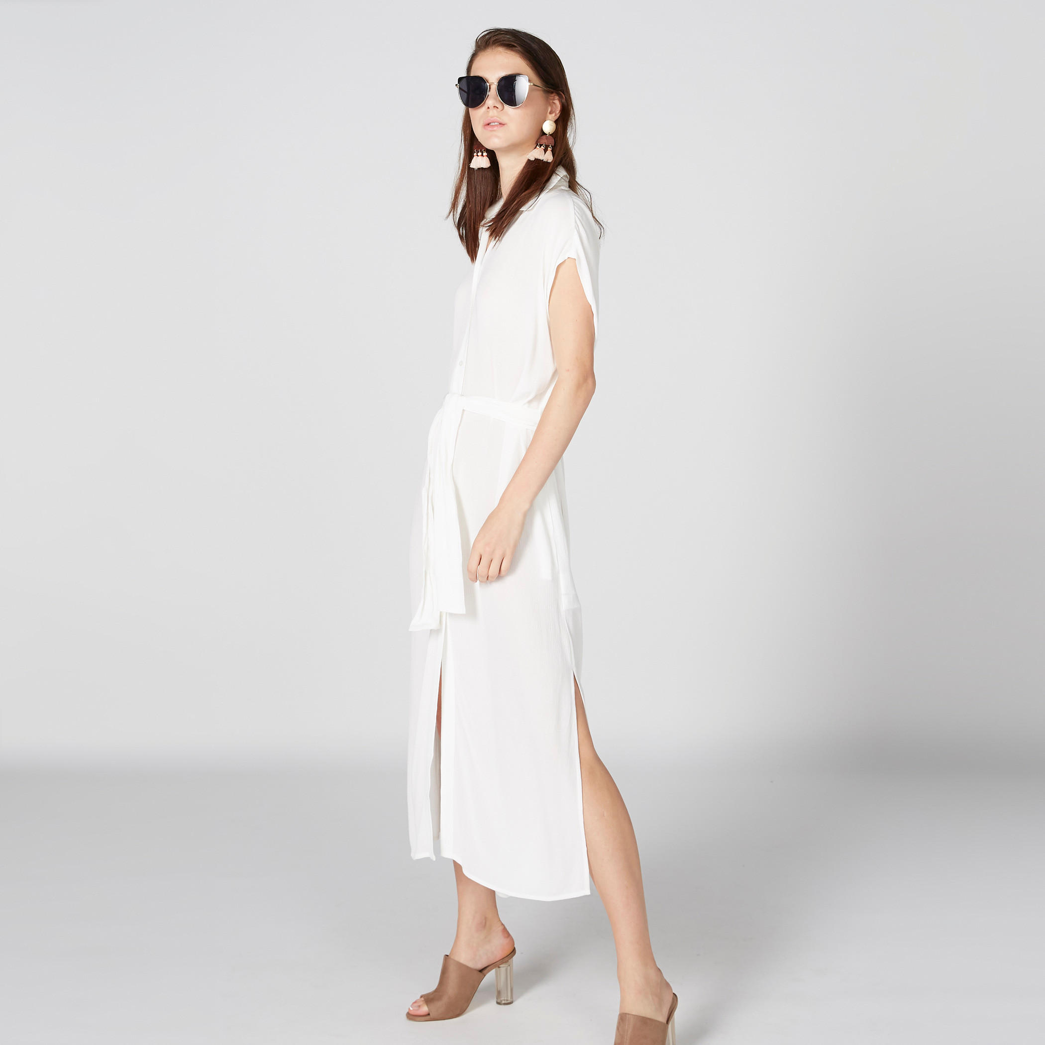 Maxi Shirt Dress with Extended Sleeves and Tie Up Detail-women-clothing-dresses-image-1