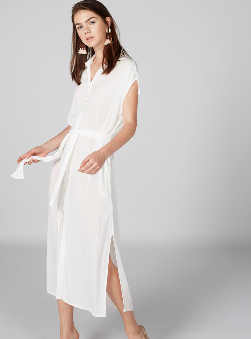 Maxi Shirt Dress with Extended Sleeves and Tie Up Detail-women-clothing-dresses-image-2
