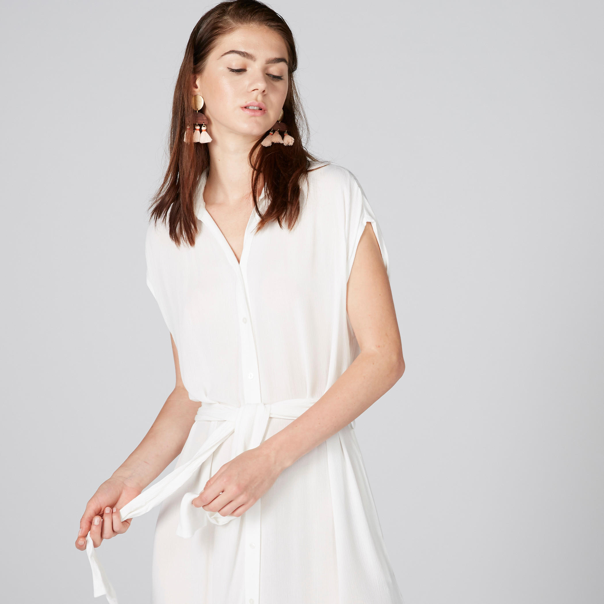 Maxi Shirt Dress with Extended Sleeves and Tie Up Detail-women-clothing-dresses-image-4