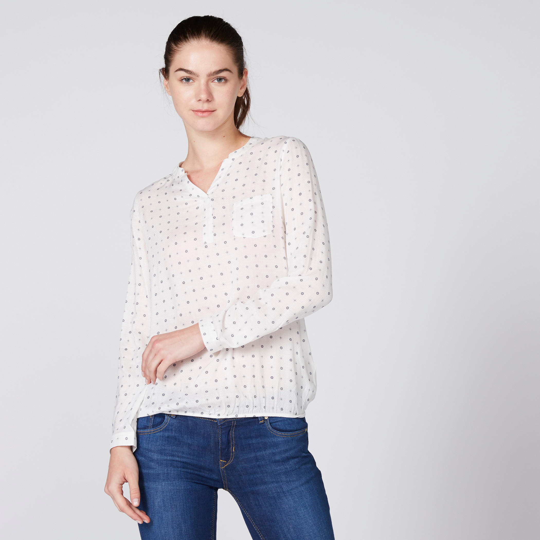 Printed Top with V-Neck and Long Sleeves-women-clothing-shirtsandblouses-blouses-image-1