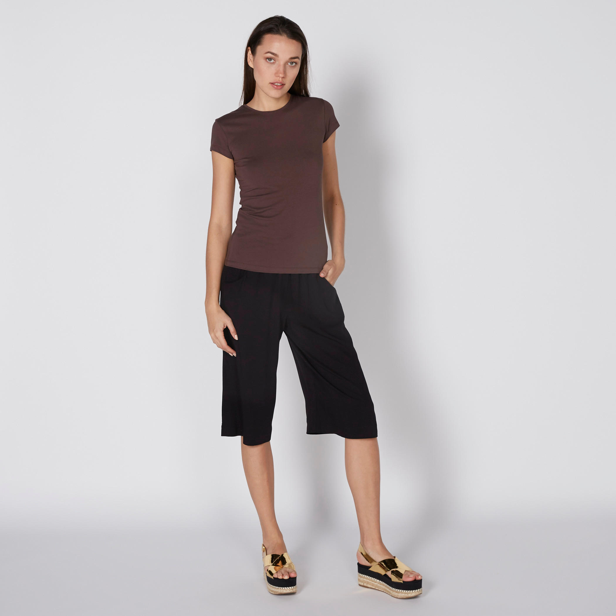 Round Neck T-Shirt with Cap Sleeves-women-clothing-tshirts-image-2