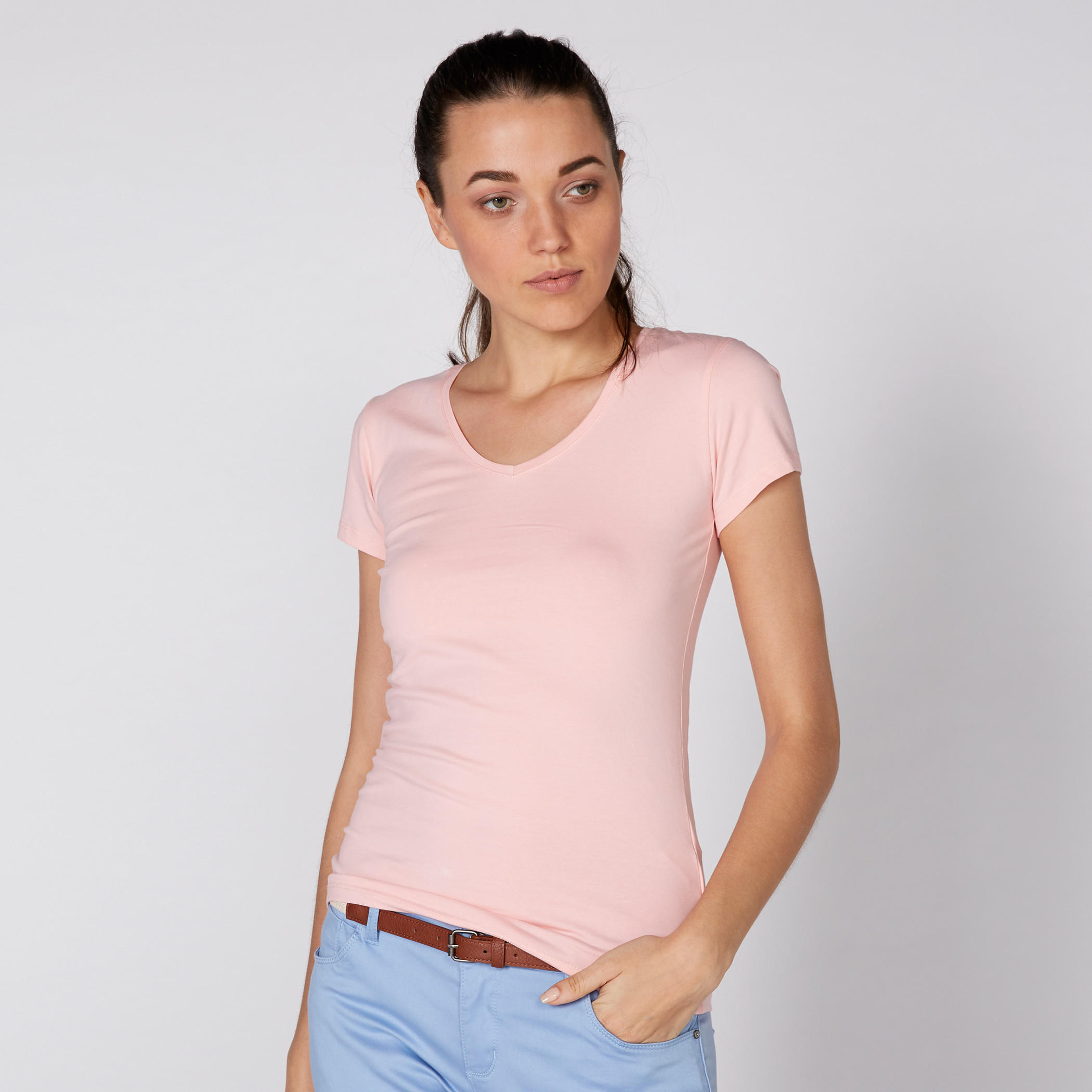 V-Neck T-Shirt with Short Sleeves-women-clothing-shirtsandblouses-shirts-image-1
