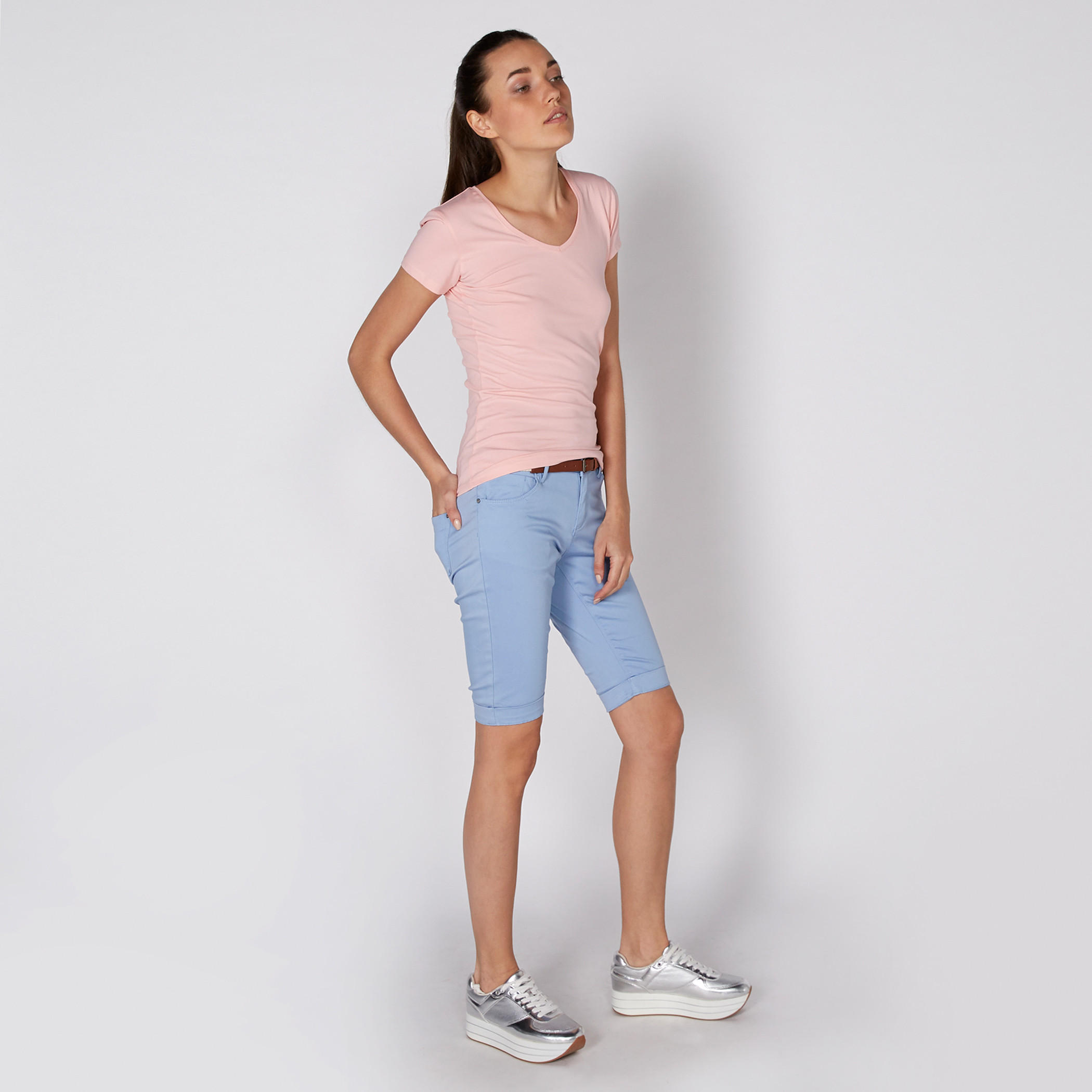 V-Neck T-Shirt with Short Sleeves-women-clothing-shirtsandblouses-shirts-image-2