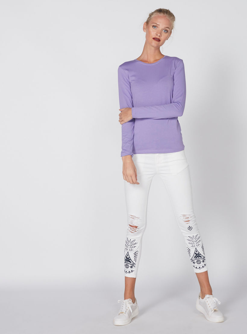 Round Neck T-Shirt with Long Sleeves-women-clothing-shirtsandblouses-blouses-image-1