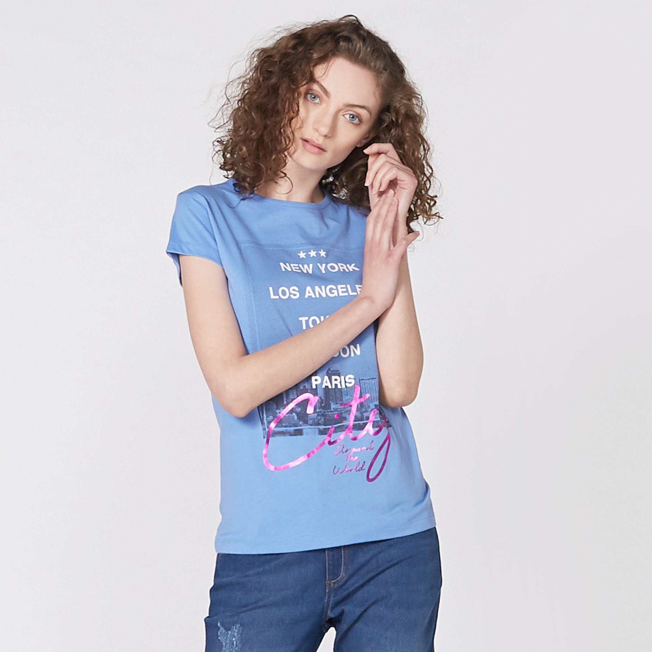 Printed T-Shirt with Round Neck and Short Sleeves-women-clothing-shirtsandblouses-blouses-image-2
