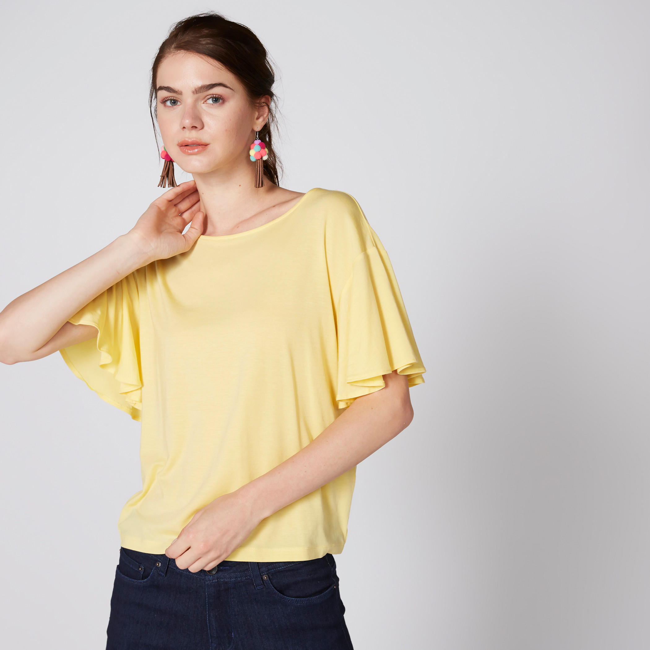 بلوزة بياقة مستديرة وأكمام واسعة-women-clothing-shirtsandblouses-blouses-image-1
