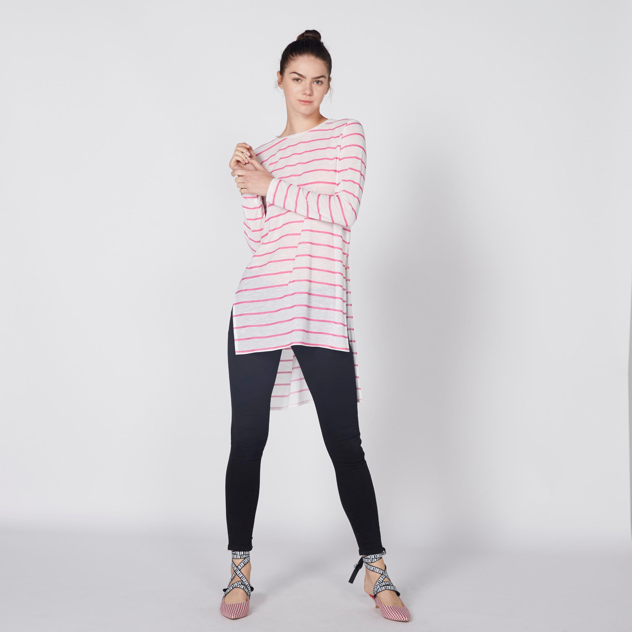 Striped Round Neck Tunic with High-Low Hem-women-clothing-shirtsandblouses-blouses-image-1