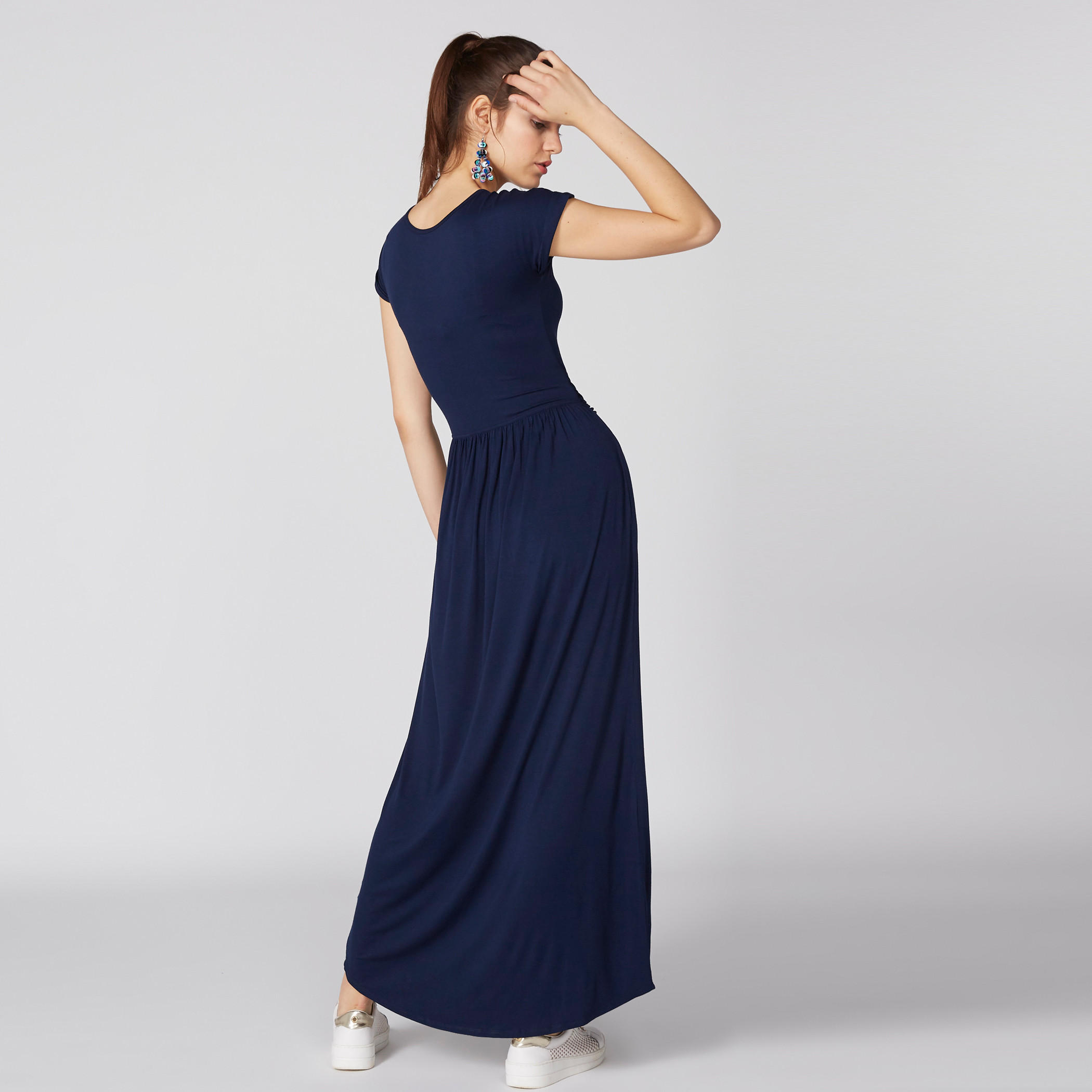فستان طويل بياقة عميقة وأكمام كاب وأربطة-women-clothing-dresses-image-3