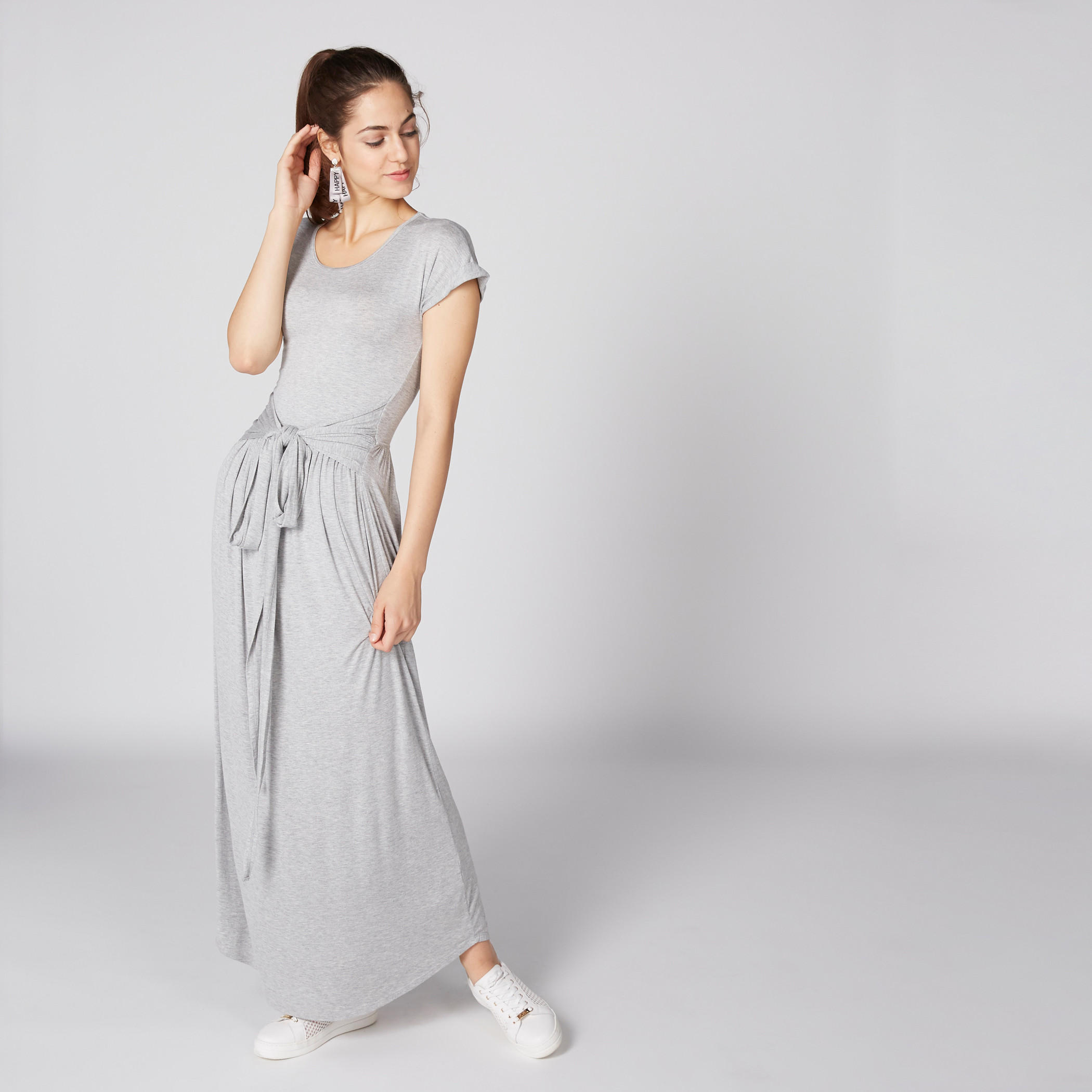 فستان ماكسي بياقة مستديرة وأكمام متصلة ورباط-women-clothing-dresses-image-2