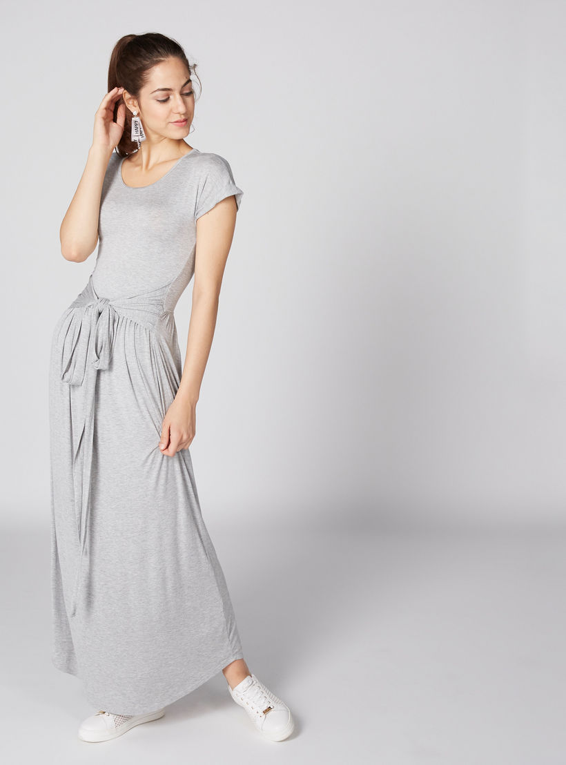 فستان ماكسي بياقة مستديرة وأكمام متصلة ورباط-women-clothing-dresses-image-2