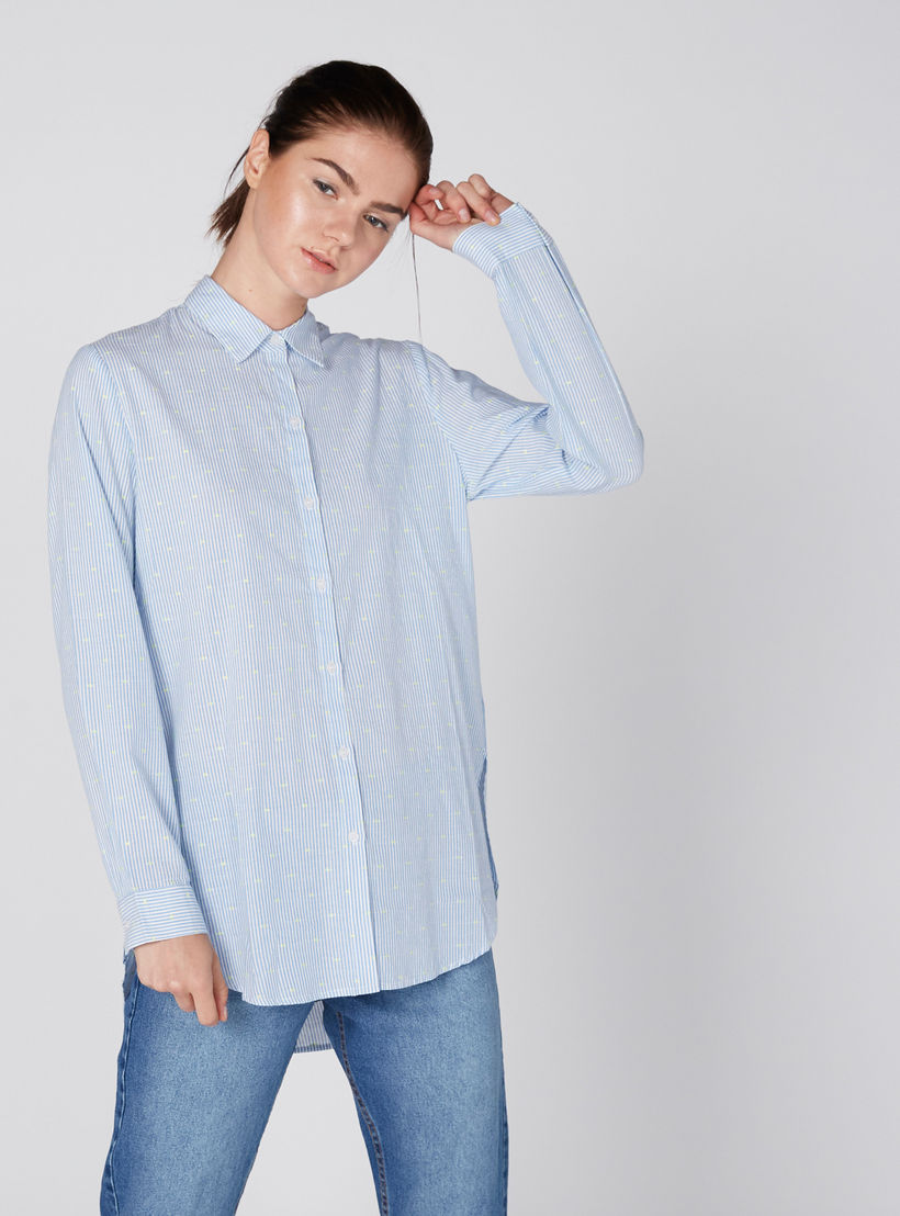 قميص طويل مقلّم بأكمام طويلة وحوّاف غير مستوية-women-clothing-shirtsandblouses-shirts-image-4