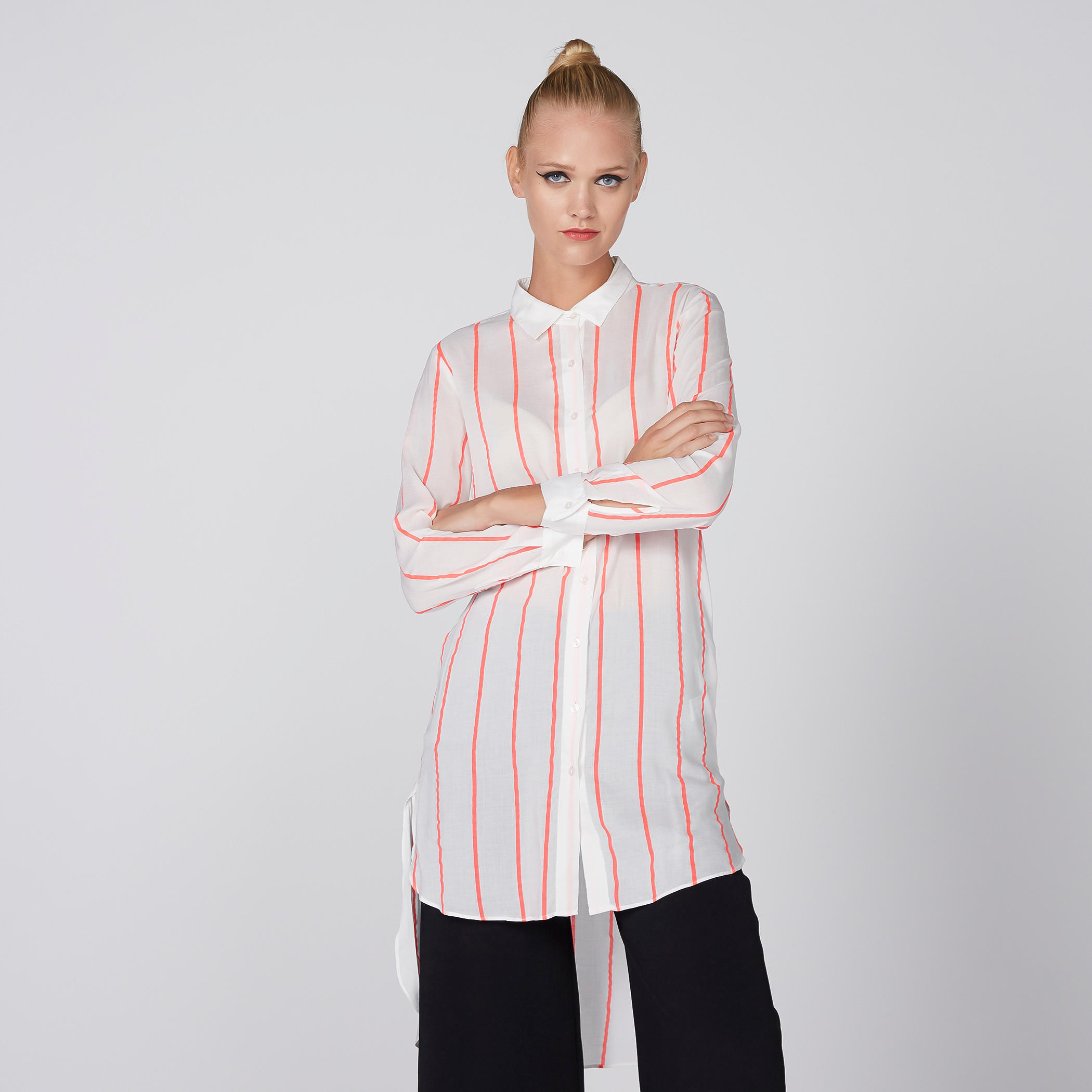 Striped Shirt with High Low Hem and Long Sleeves-women-clothing-shirtsandblouses-blouses-image-2
