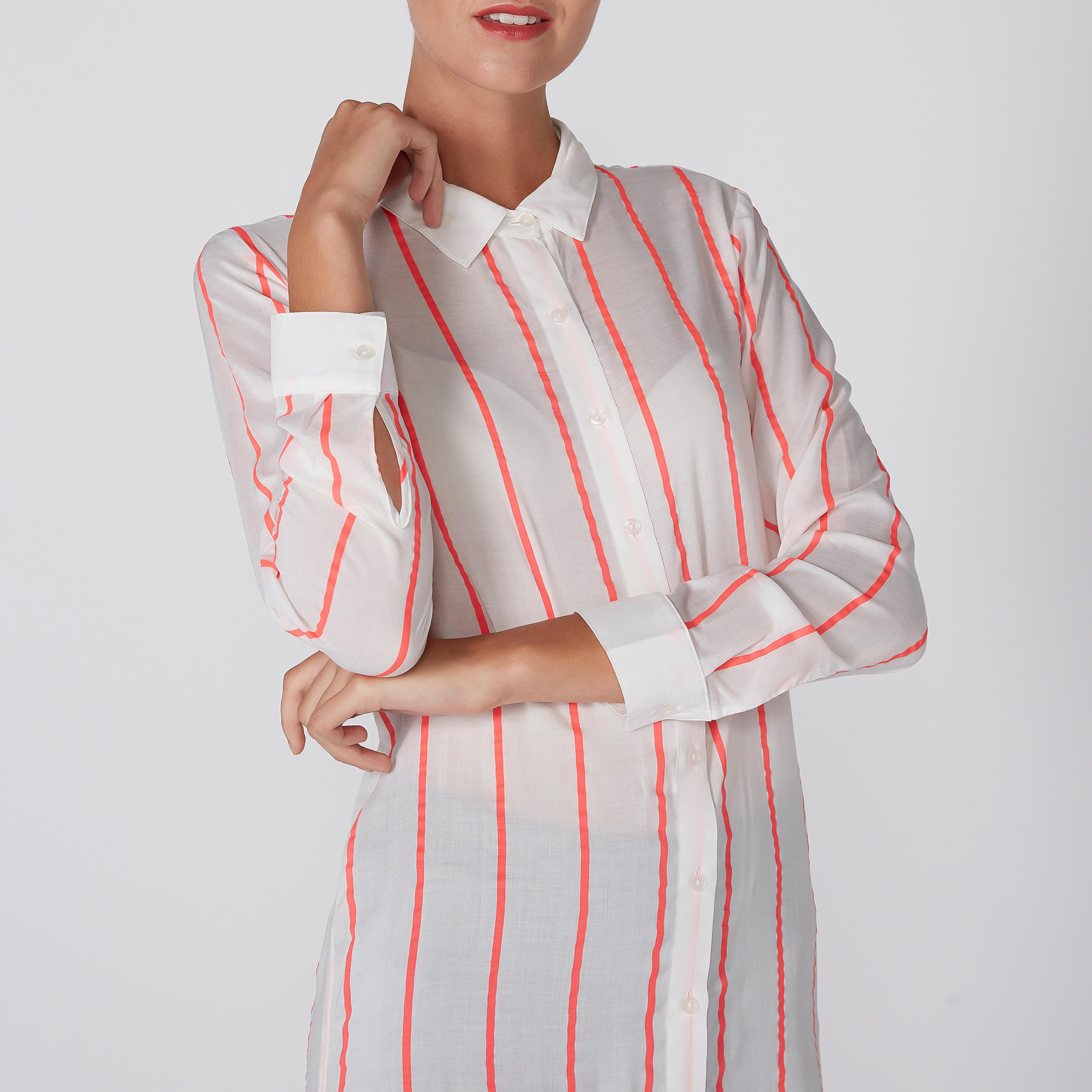 Striped Shirt with High Low Hem and Long Sleeves-women-clothing-shirtsandblouses-blouses-image-3