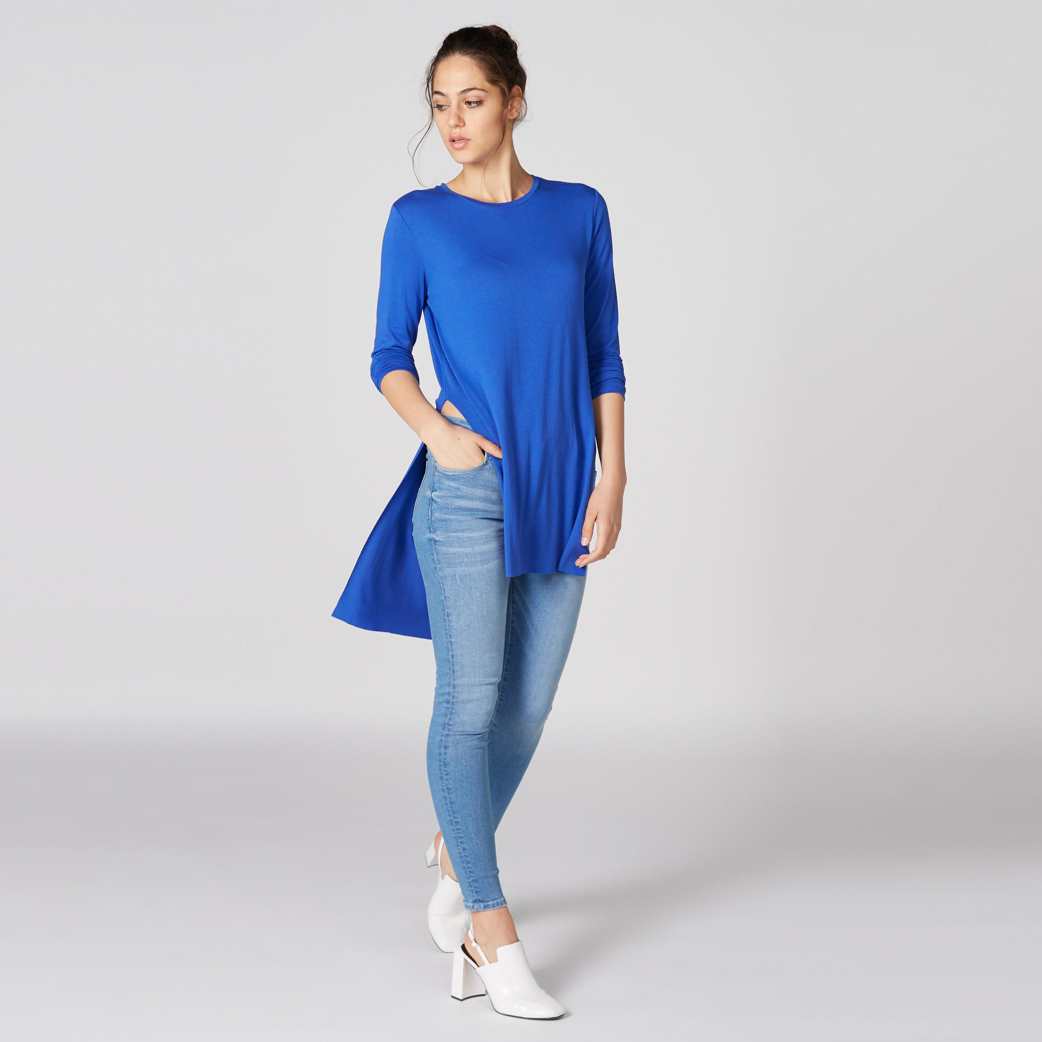 تونيك بأكمام طويلة وحوّاف غير مستوية وفتحة جانبية-women-clothing-shirtsandblouses-blouses-image-3