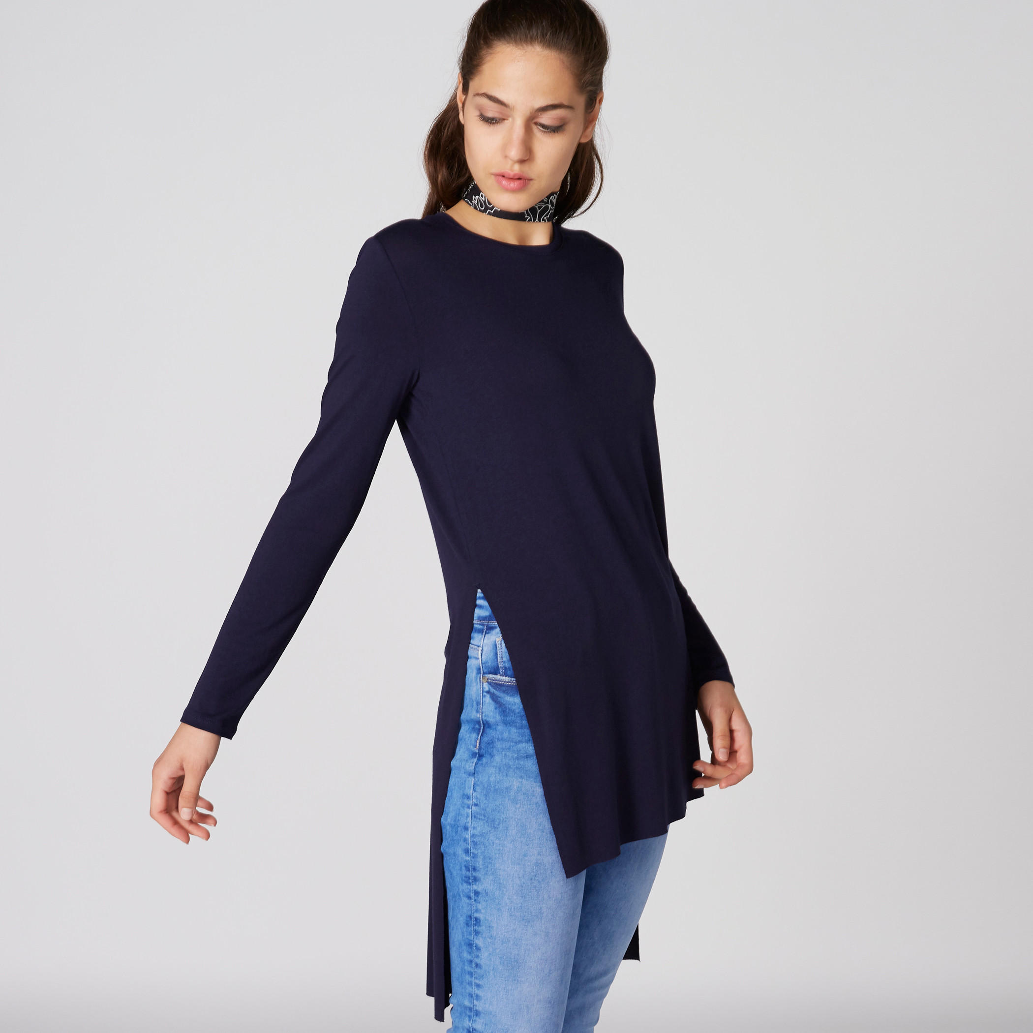 تونيك ياقة مستديرة بأكمام طويلة-women-clothing-shirtsandblouses-blouses-image-1