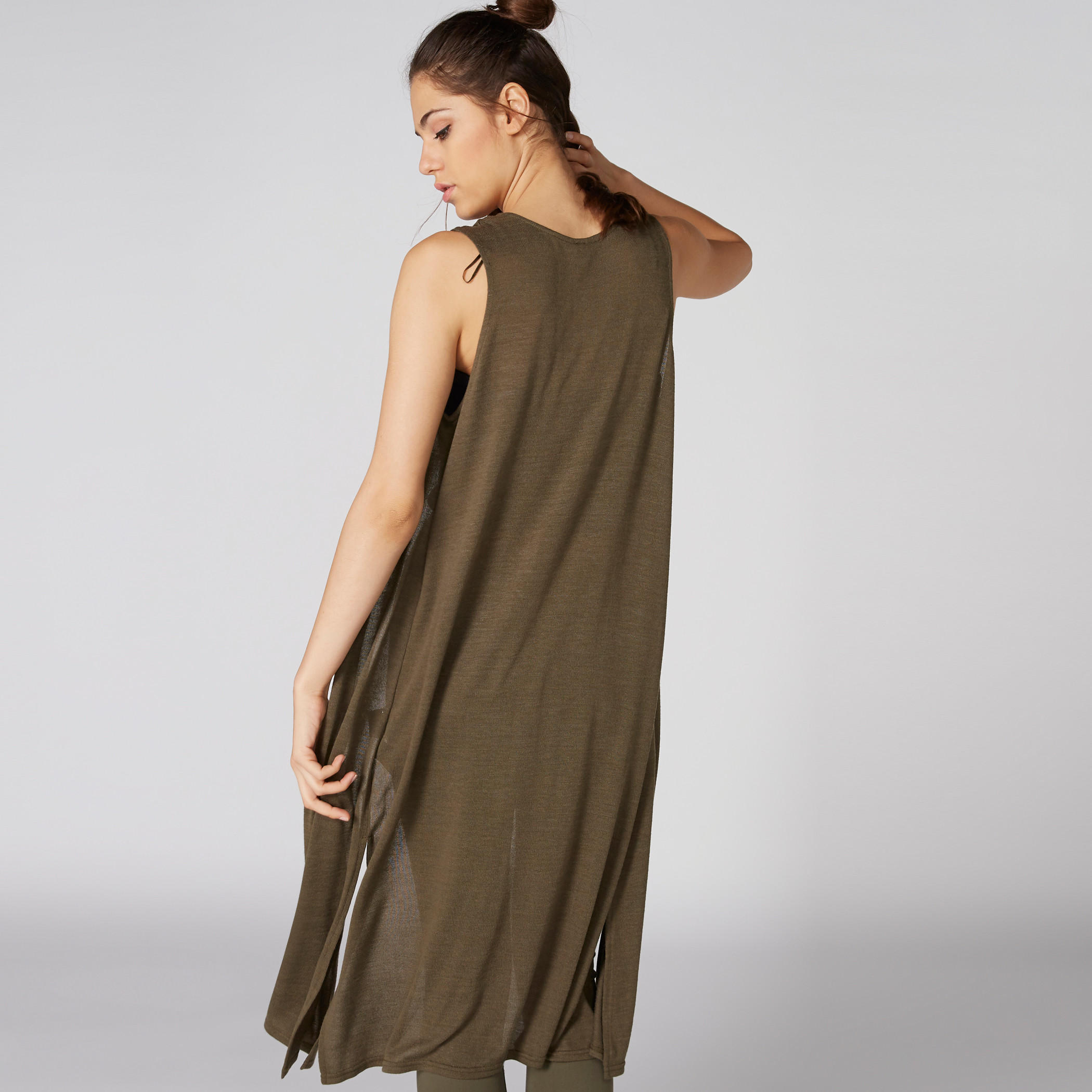 Open Front Longline Sleeveless Shrug with Side Slits-women-winterwear-cardigansandjumpers-cardigans-image-2