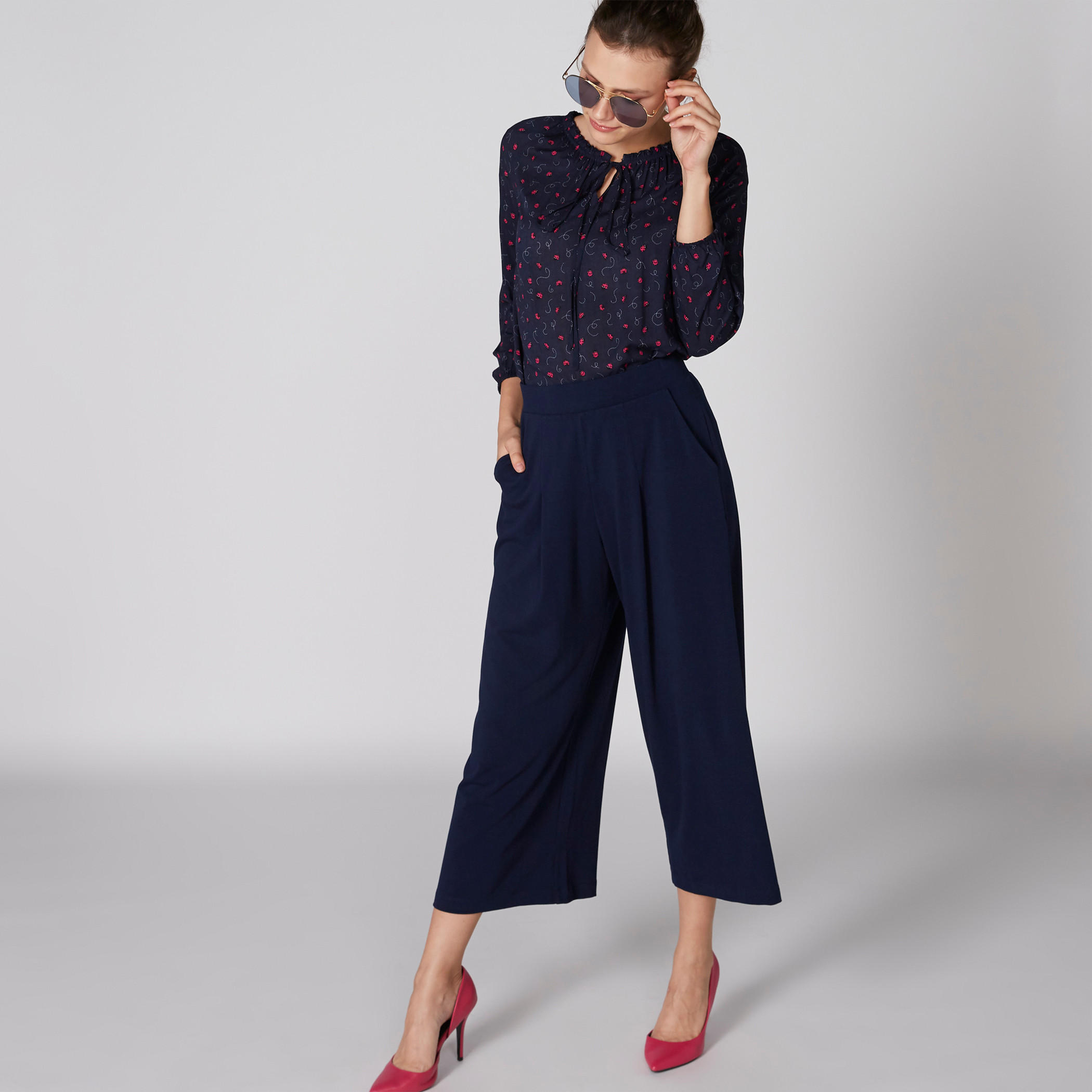 بلوزة بياقة مستديرة وأكمام 3/4 وطبعات-women-clothing-shirtsandblouses-blouses-image-1