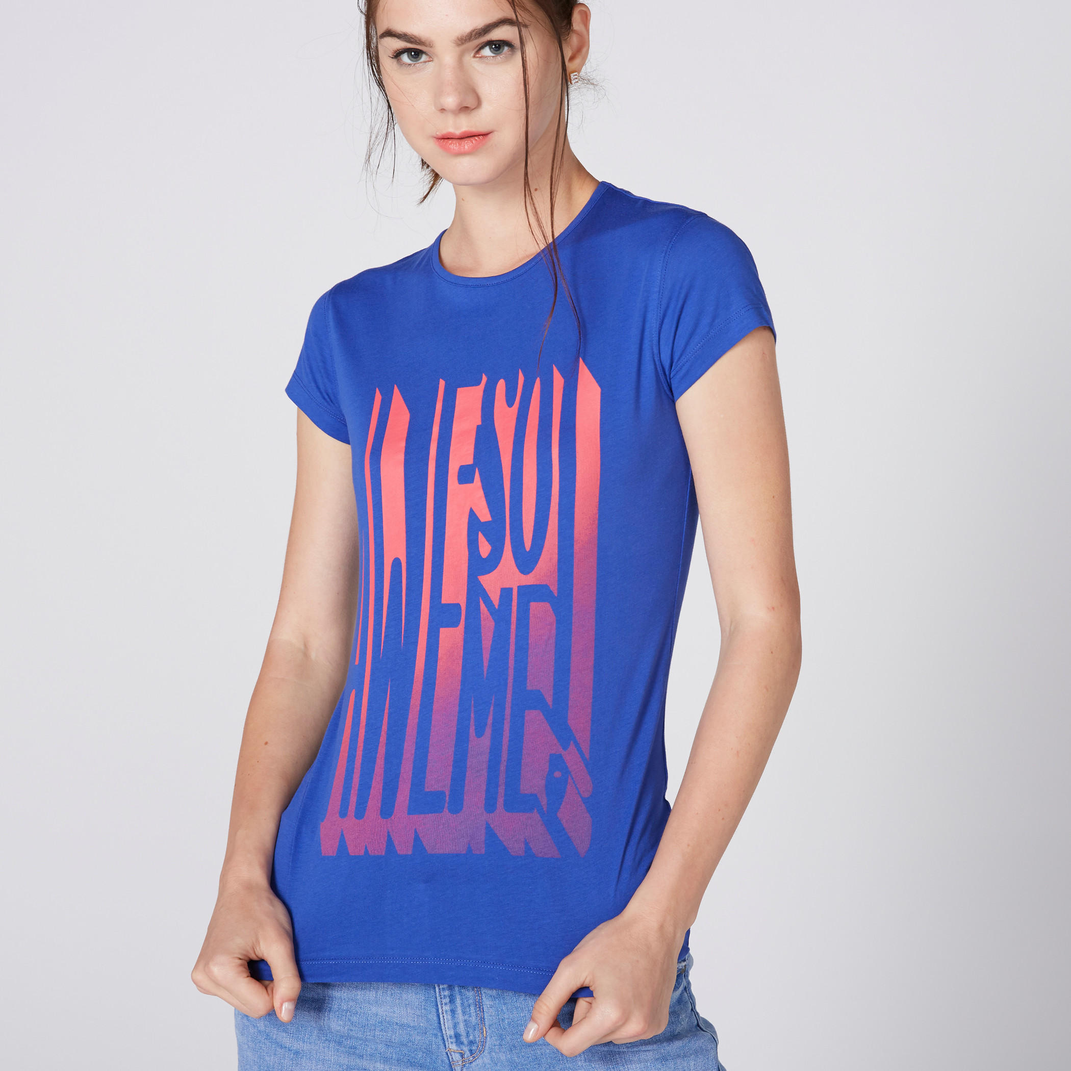 تيشيرت بياقة مستديرة وأكمام كاب وطبعات-women-clothing-tshirts-image-1