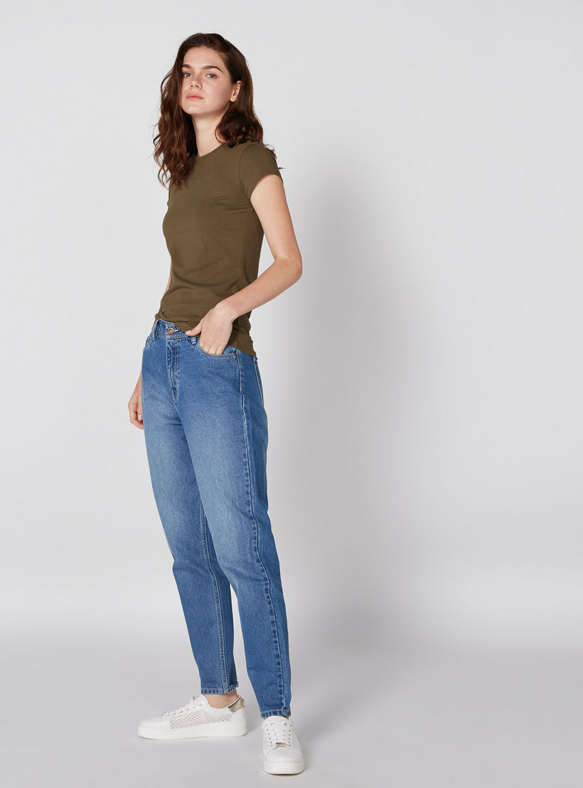 Round Neck T-Shirt with Cap Sleeves-women-clothing-tshirts-image-1