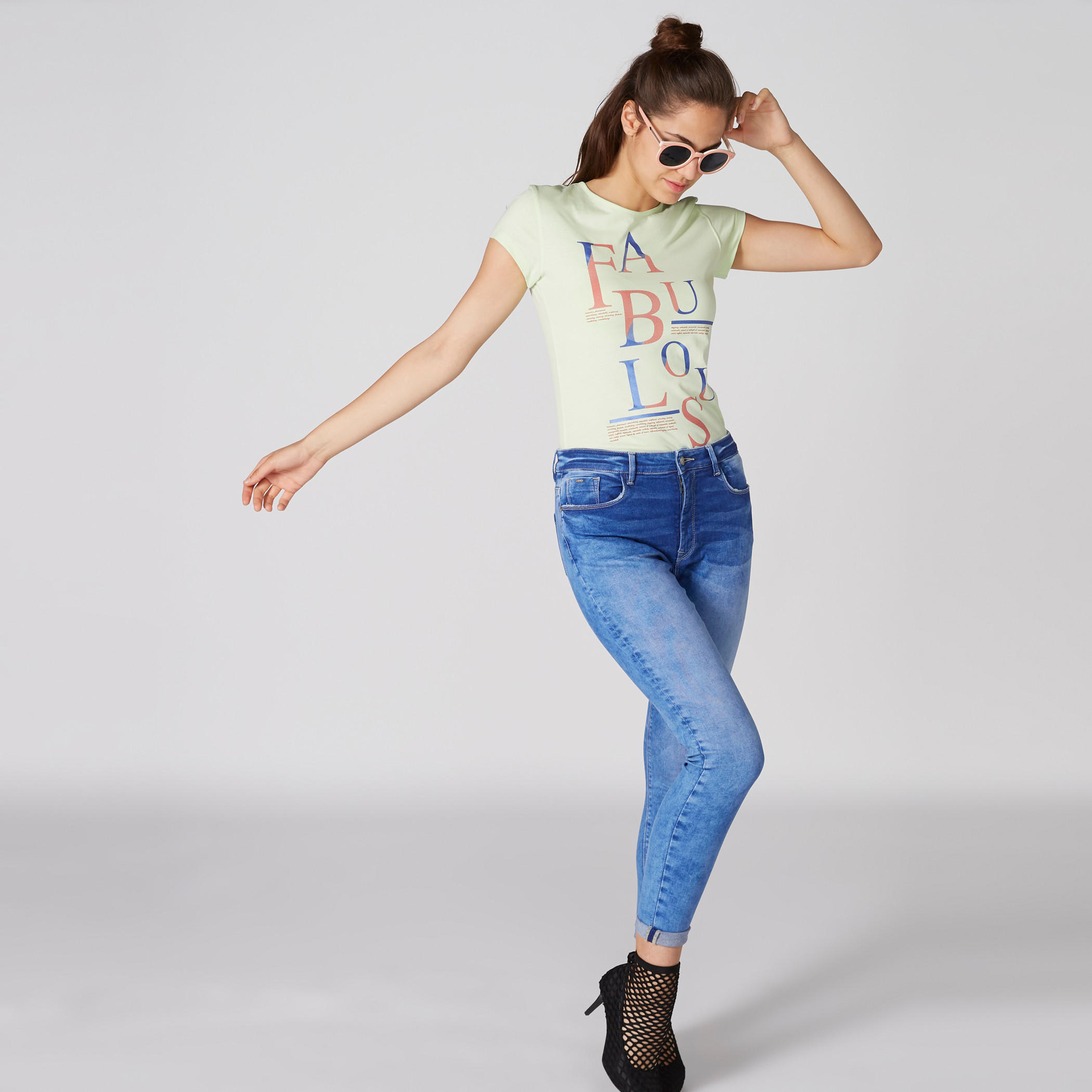 Printed T-Shirt with Round Neck and Cap Sleeves-women-clothing-tshirts-image-1