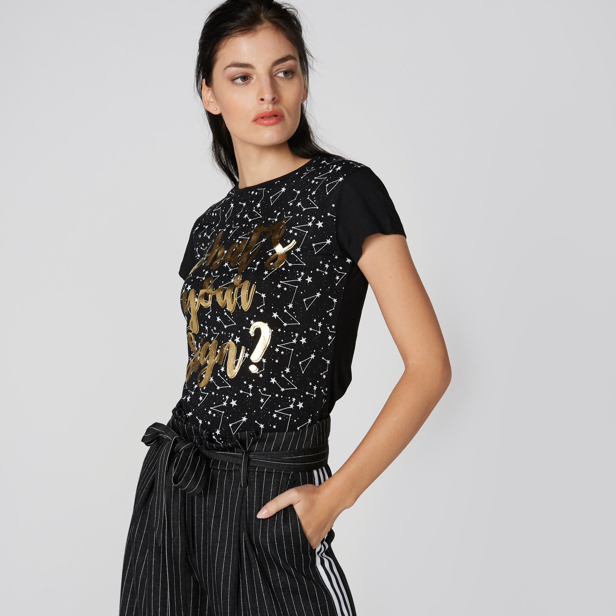 Printed T-Shirt with Round Neck and Cap Sleeves-women-clothing-tshirts-image-3