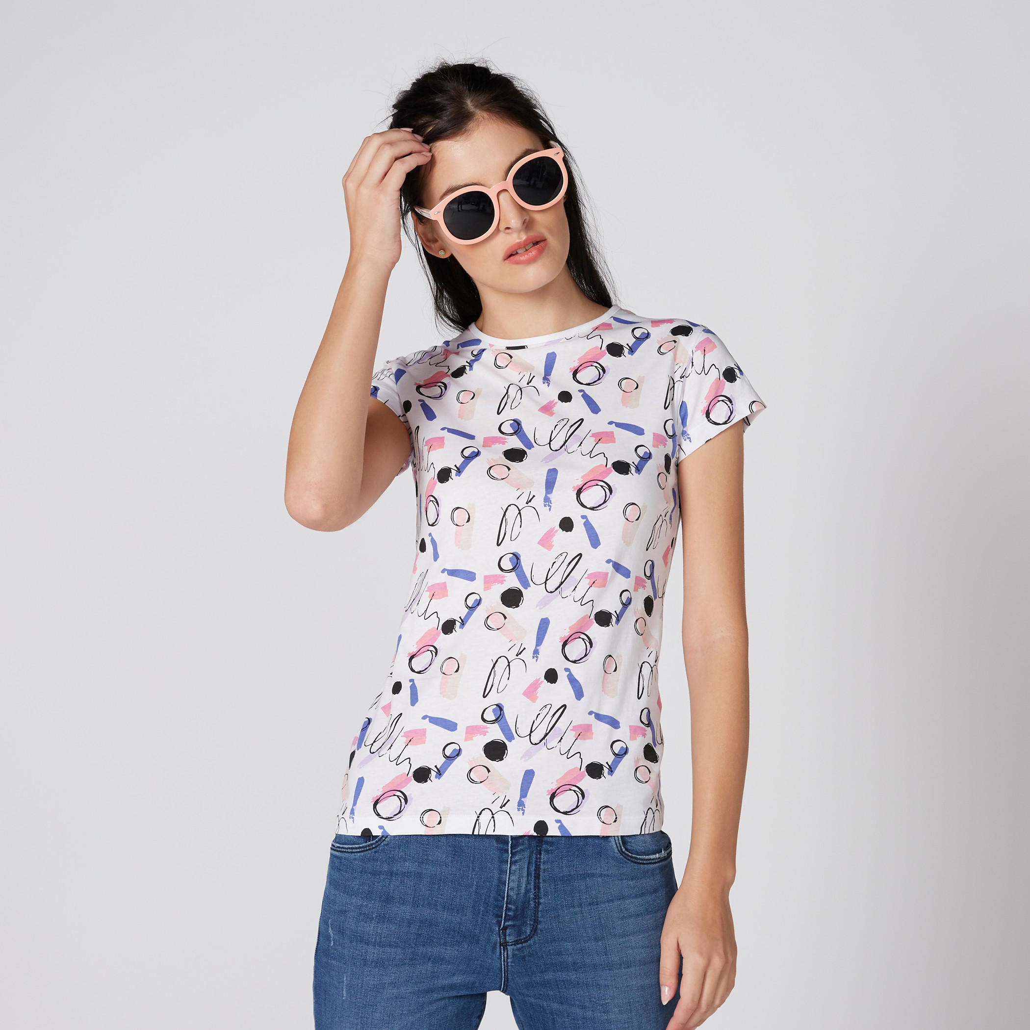 Printed T-Shirt with Crew Neck and Cap Sleeves-women-clothing-tshirts-image-1