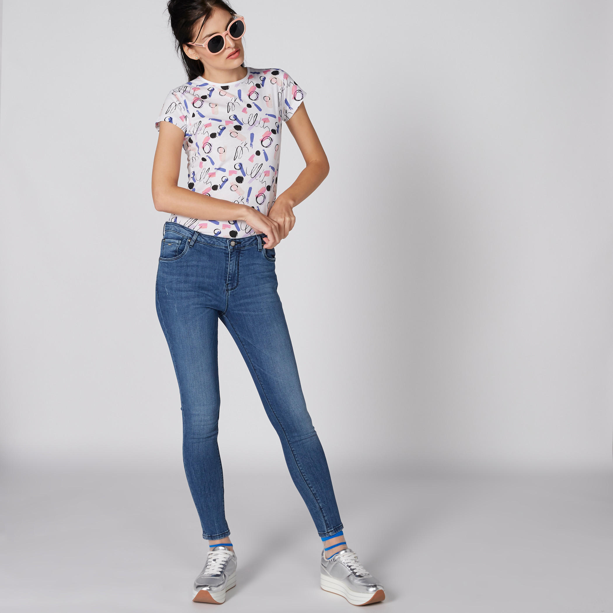 Printed T-Shirt with Crew Neck and Cap Sleeves-women-clothing-tshirts-image-3