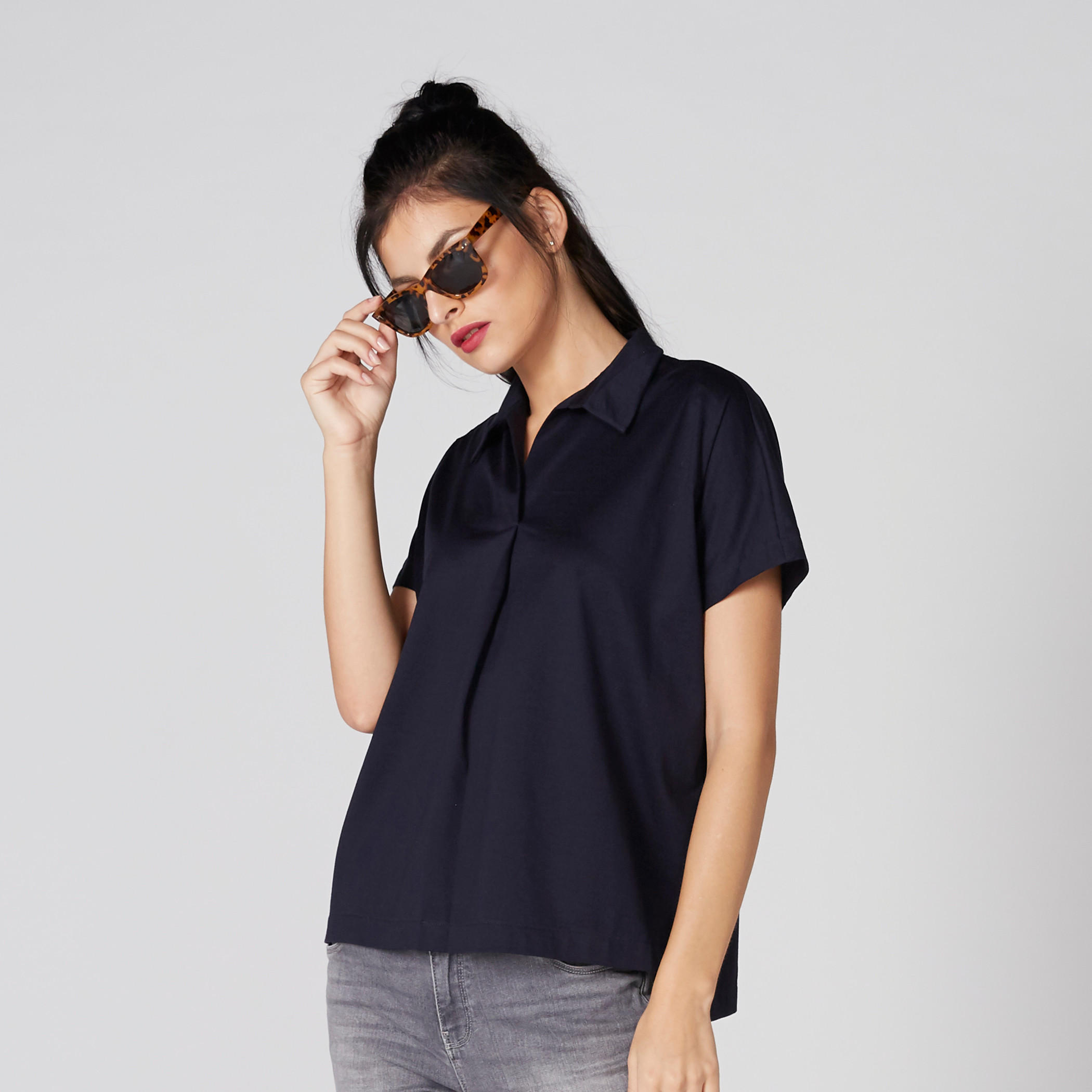بلوزة بياقة عادية وأكمام قصيرة-women-clothing-shirtsandblouses-blouses-image-1