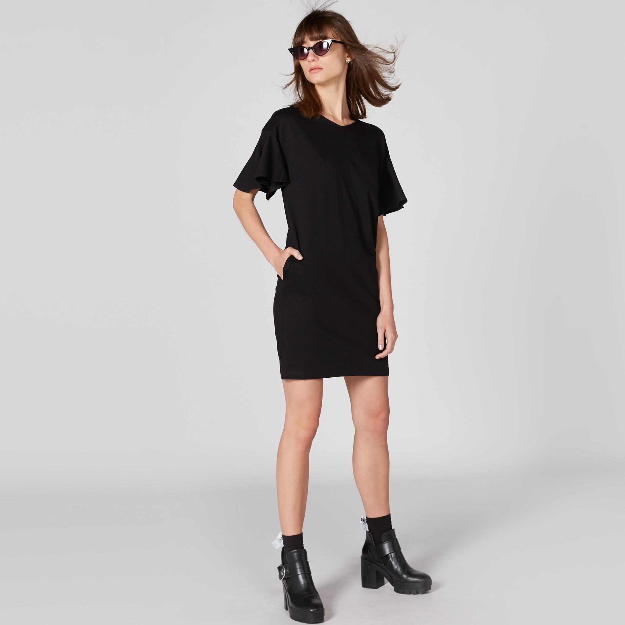 فستان بياقة V وأكمام واسعة وجيوب-women-clothing-dresses-image-3