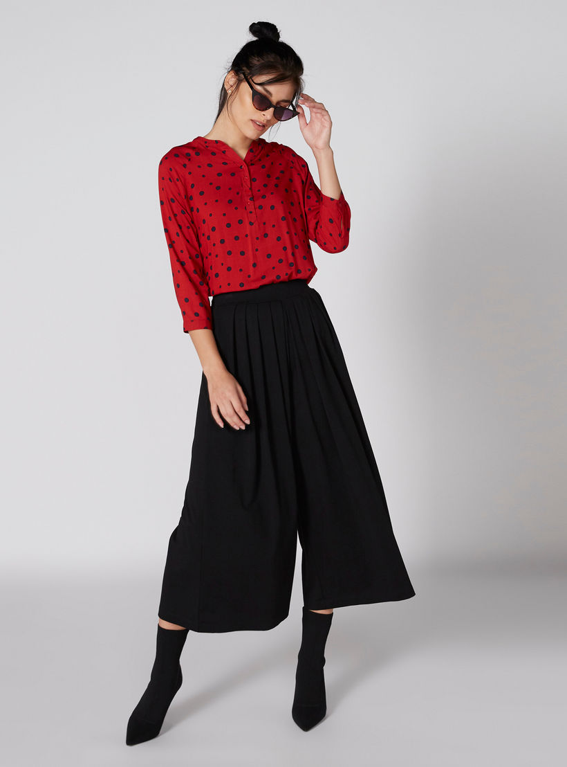 Polka Dots Printed Top with Mandarin Collar and 3/4 Sleeves-women-clothing-shirtsandblouses-blouses-image-1