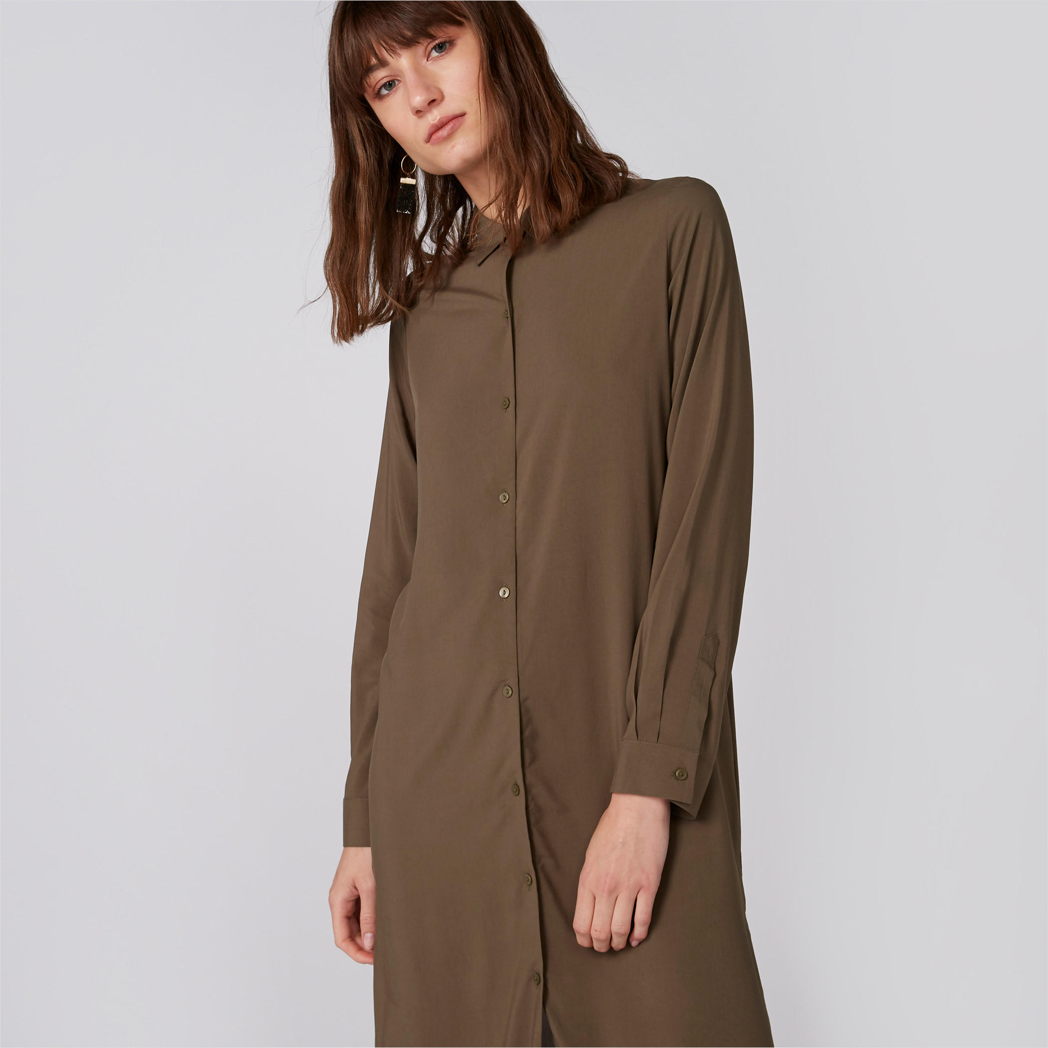 فستان بنمط قميص بأكمام طويلة مع قصة كاملة وشق-women-clothing-dresses-image-1