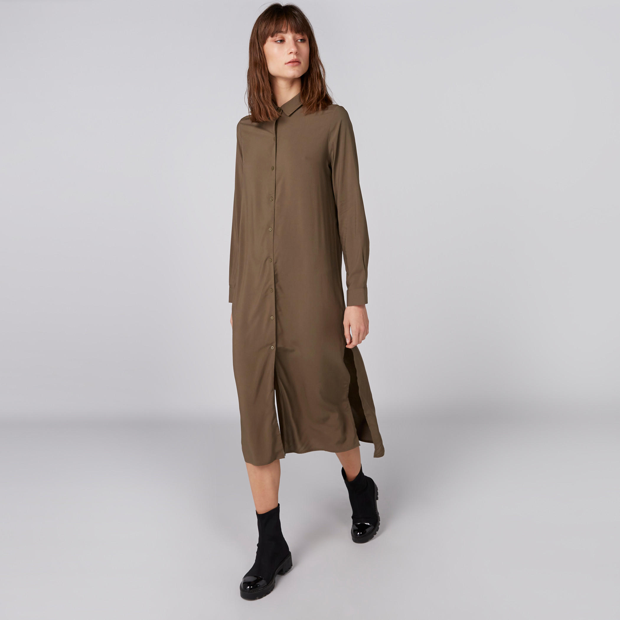 فستان بنمط قميص بأكمام طويلة مع قصة كاملة وشق-women-clothing-dresses-image-4