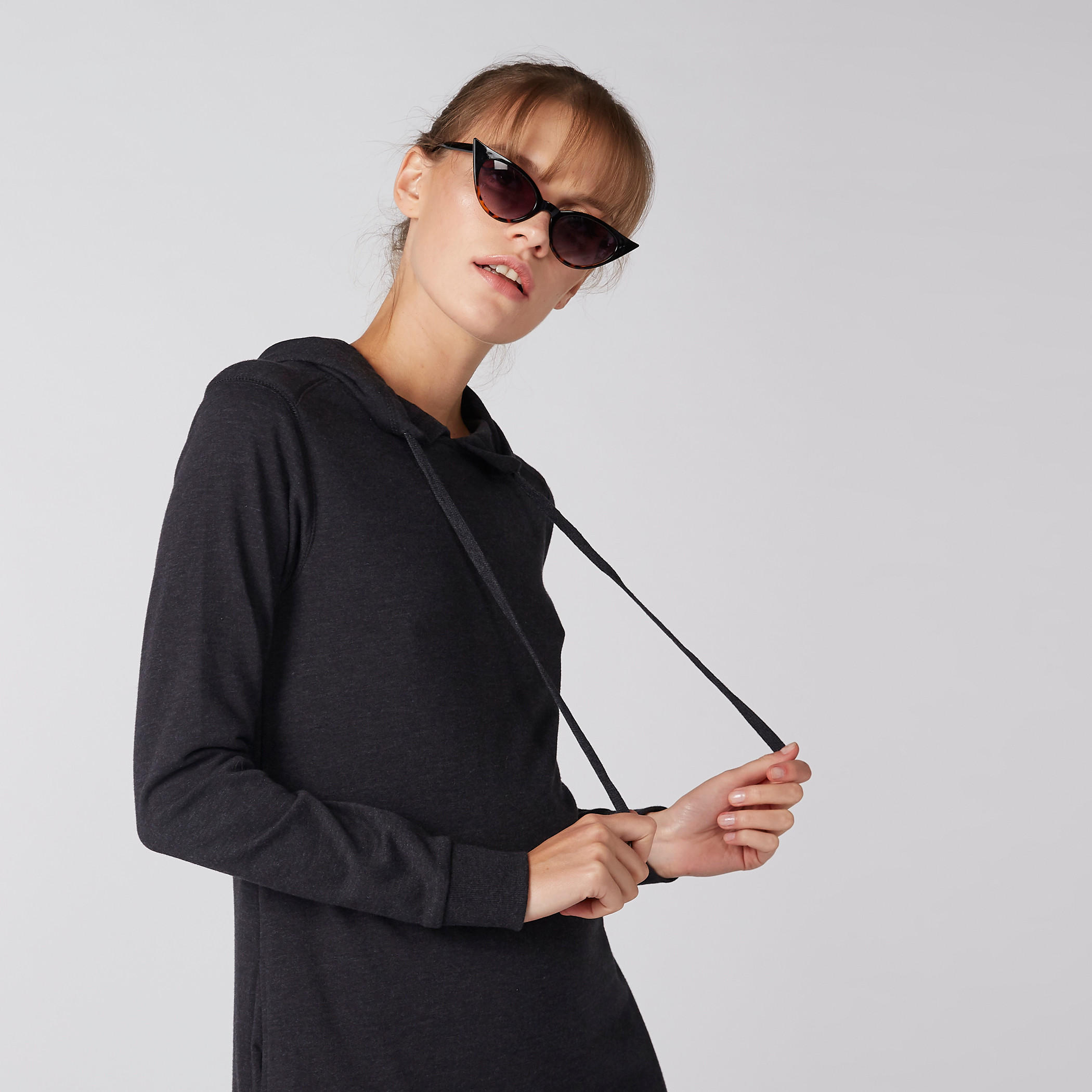 Pocket Detail Long Sleeves Dress with Hood and Side Slit-women-clothing-dresses-image-1