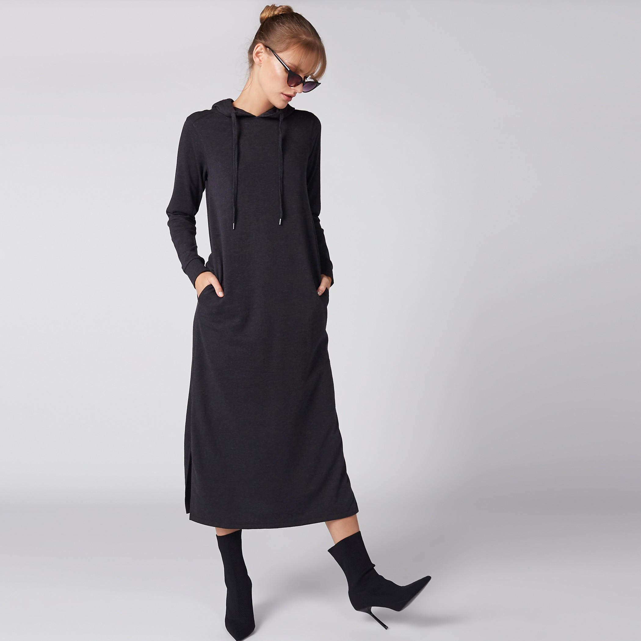 Pocket Detail Long Sleeves Dress with Hood and Side Slit-women-clothing-dresses-image-2