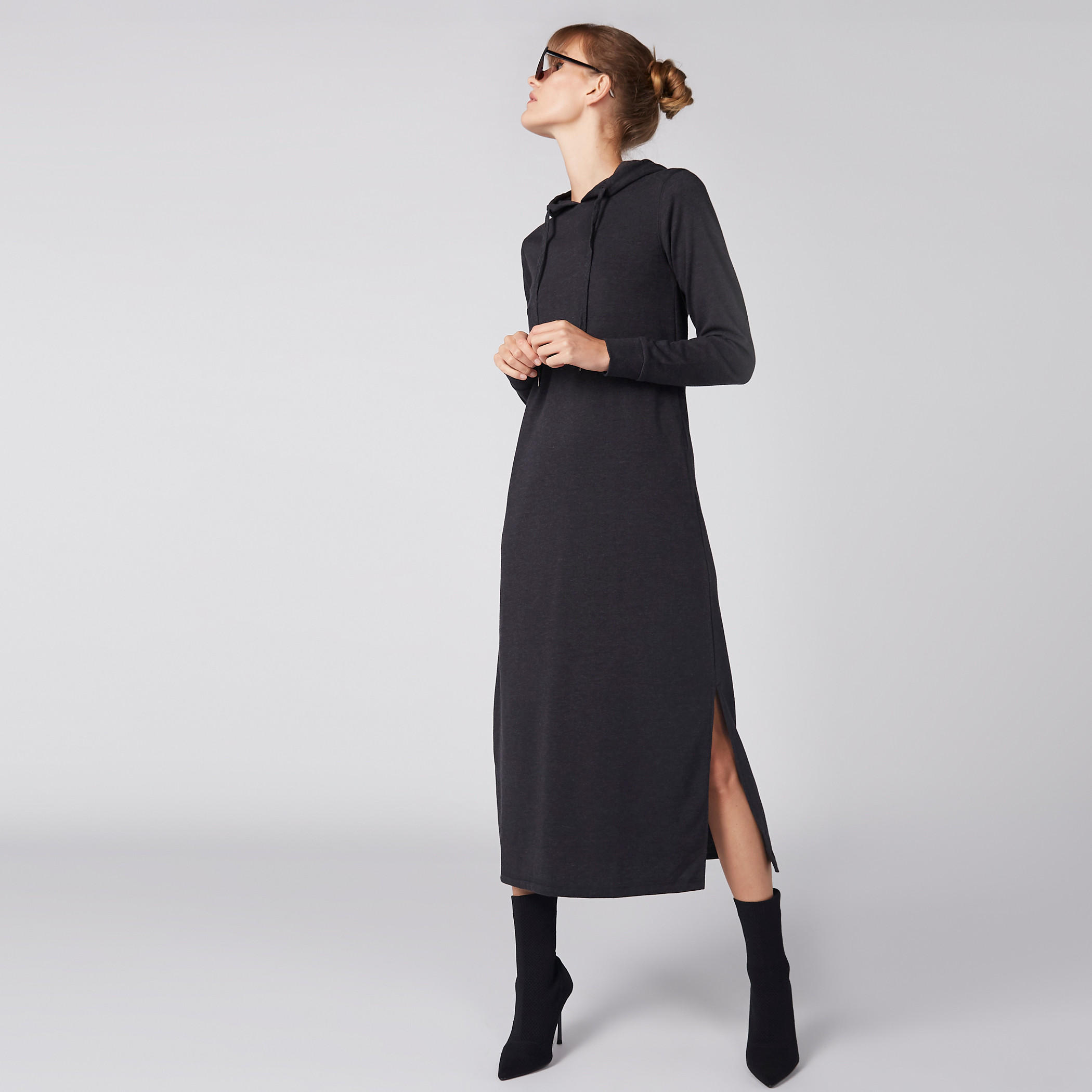 Pocket Detail Long Sleeves Dress with Hood and Side Slit-women-clothing-dresses-image-4