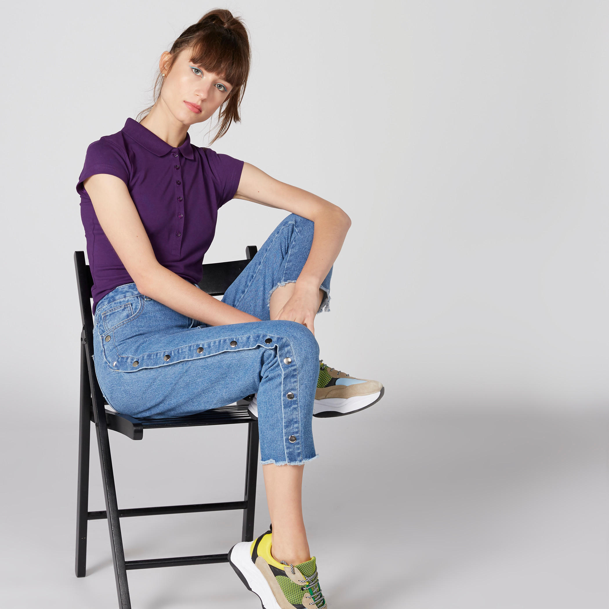 Polo Neck T-Shirt with Cap Sleeves-women-clothing-tshirts-image-1