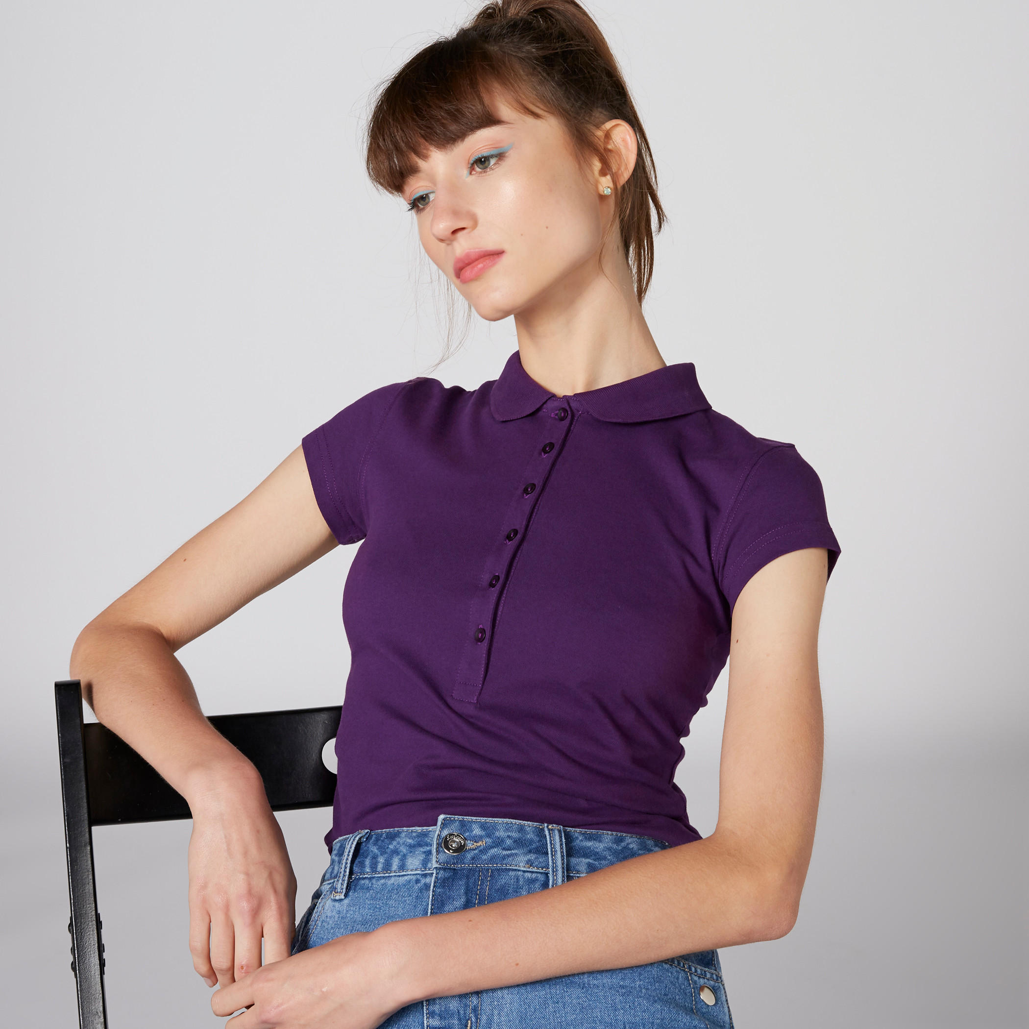Polo Neck T-Shirt with Cap Sleeves-women-clothing-tshirts-image-3