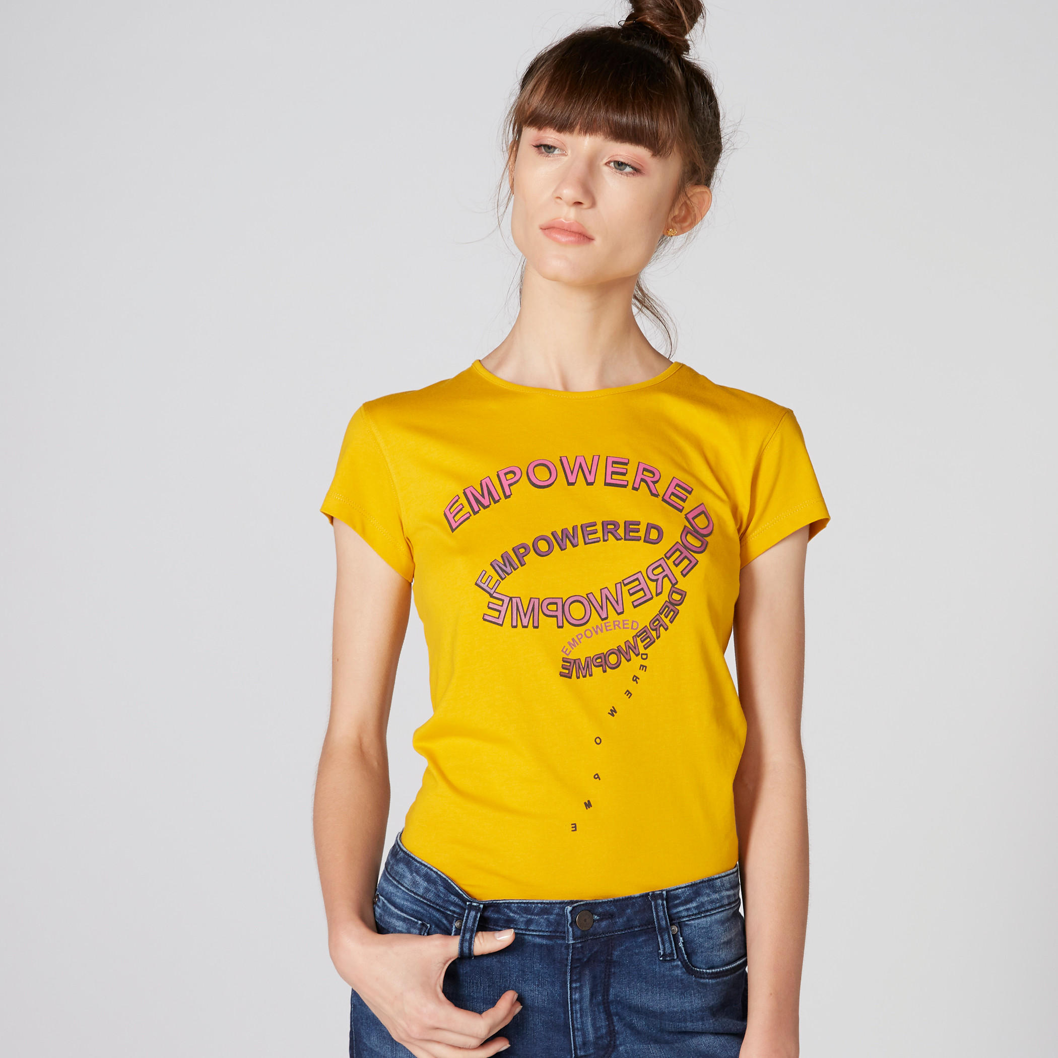 Printed T-Shirt with Round Neck and Cap Sleeves-women-clothing-tshirts-image-3