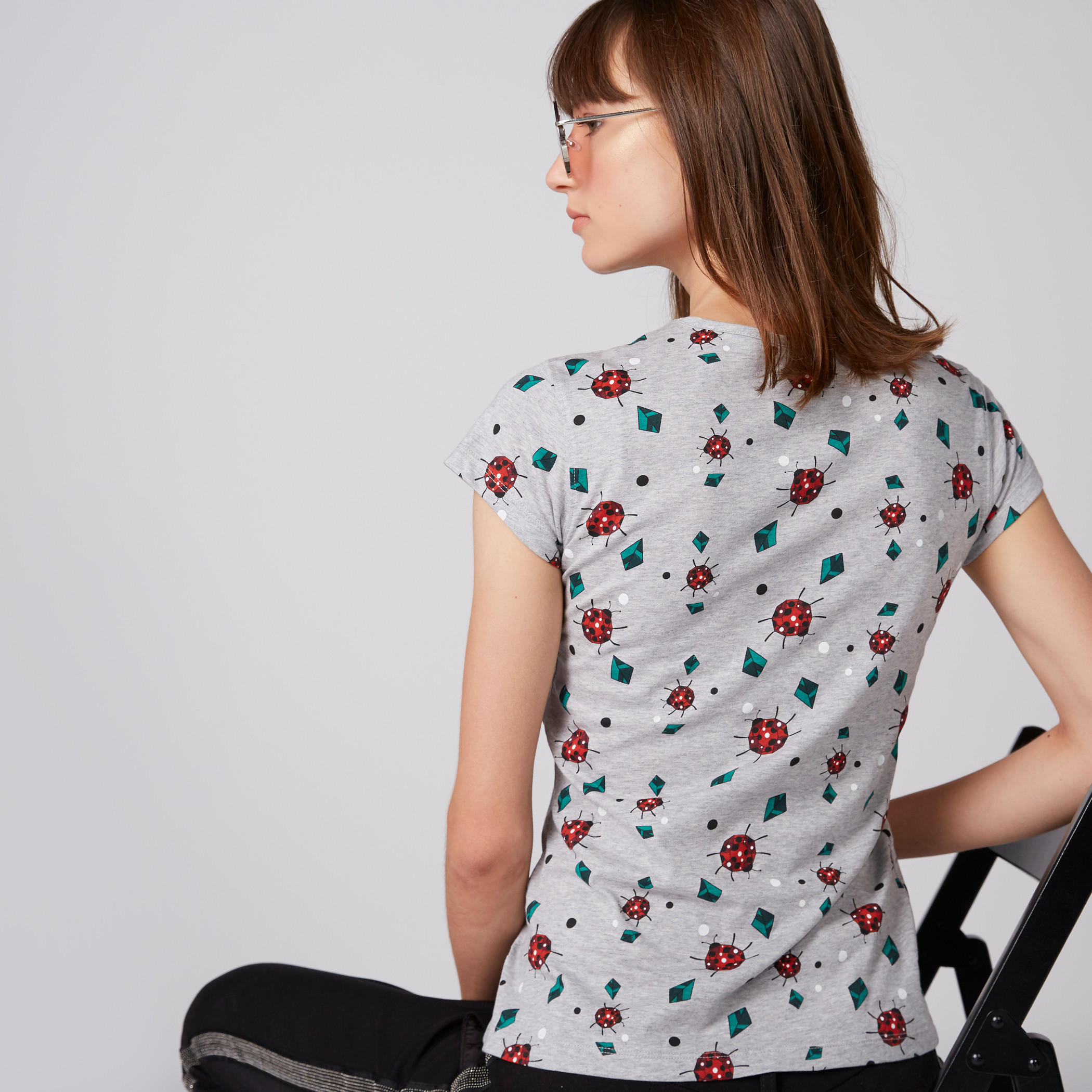 Printed T-Shirt with Round Neck and Cap Sleeves-women-clothing-tshirts-image-1