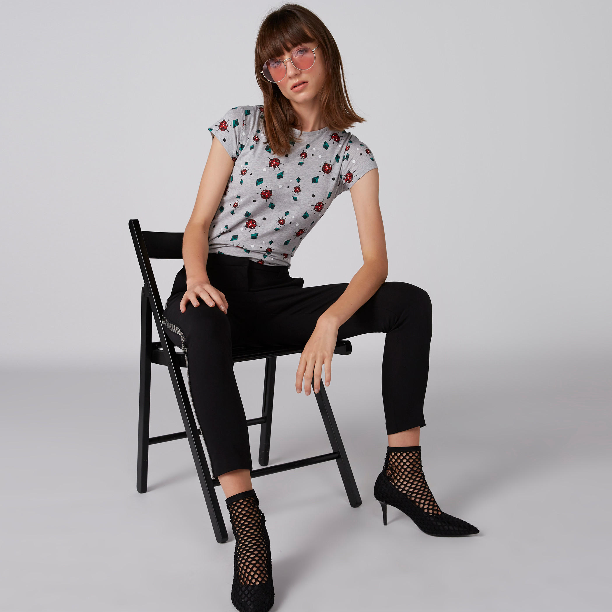 Printed T-Shirt with Round Neck and Cap Sleeves-women-clothing-tshirts-image-2