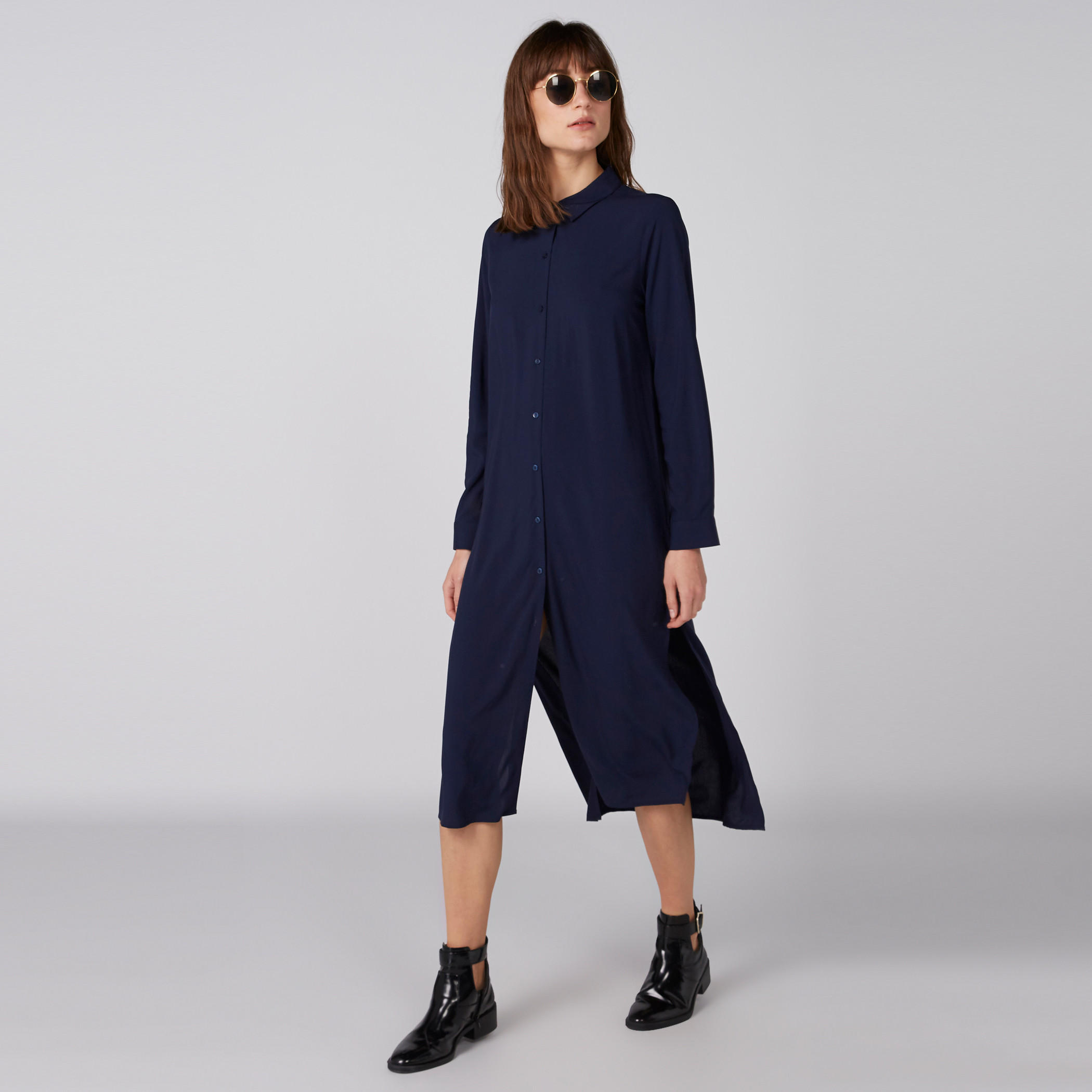فستان قميص متوسط الطول بأكمام طويلة وأزرار-women-clothing-dresses-image-1