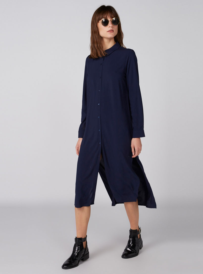 فستان قميص متوسط الطول بأكمام طويلة وأزرار-women-clothing-dresses-image-1